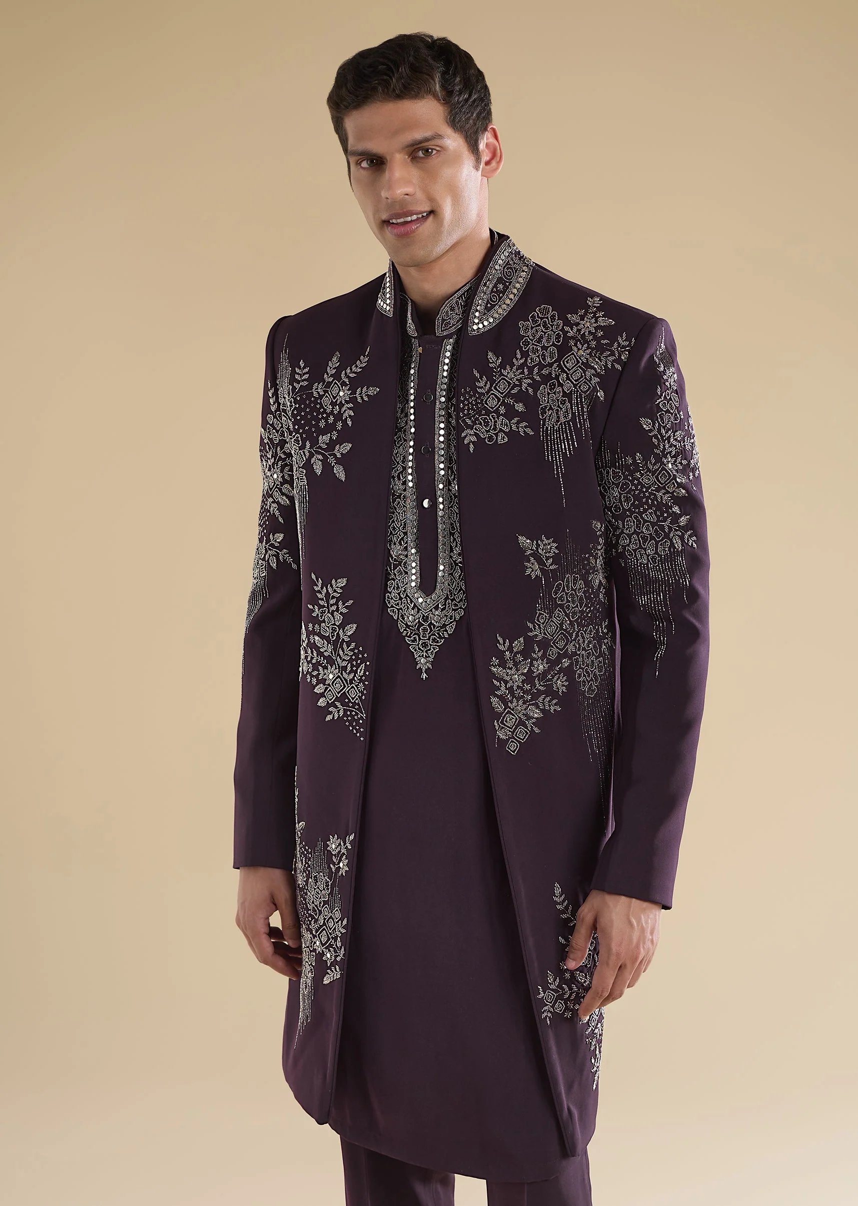 Purple Embellished Indo Western Kurta Set - Image 4