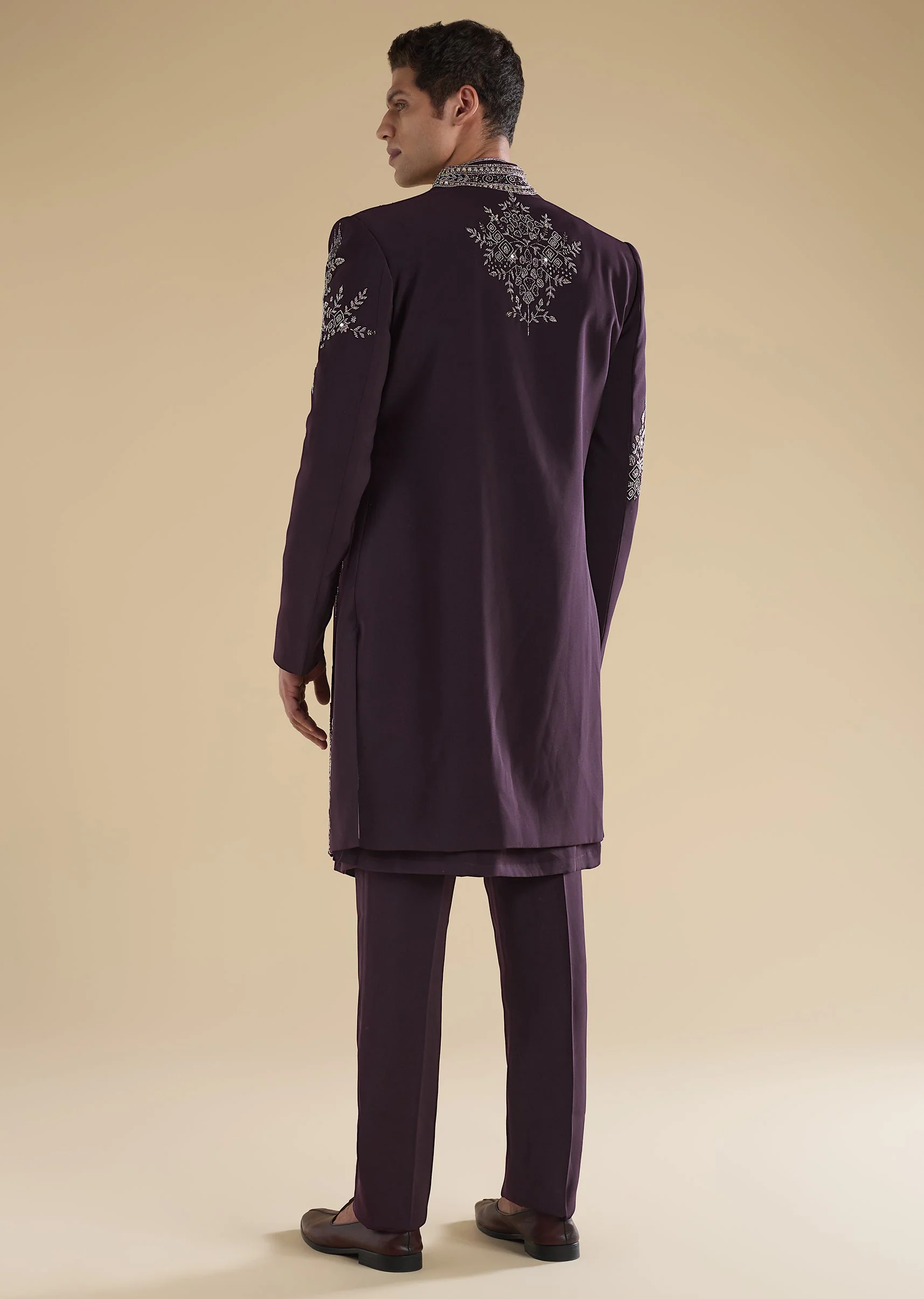 Purple Embellished Indo Western Kurta Set - Image 5