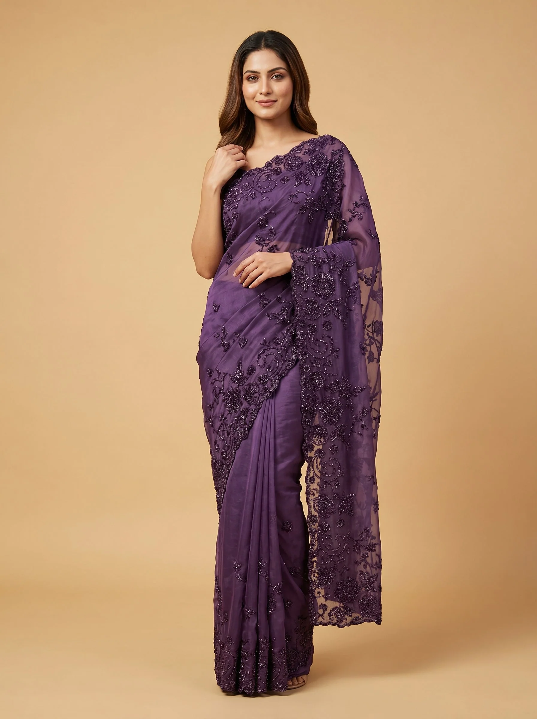 Purple Embellished Saree with Regal Finish