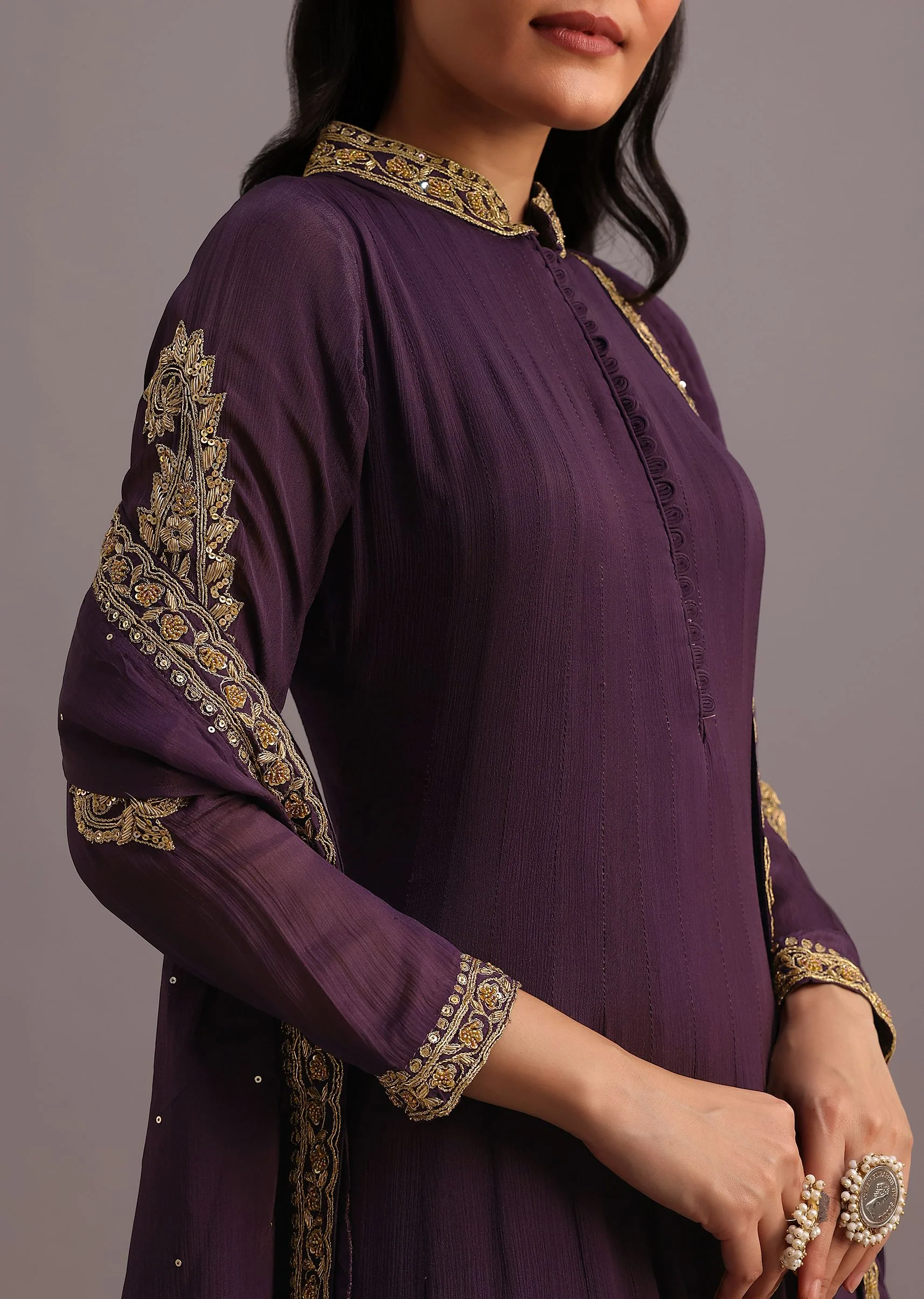 Purple Embroidered Anarkali Suit With Dupatta - Image 2