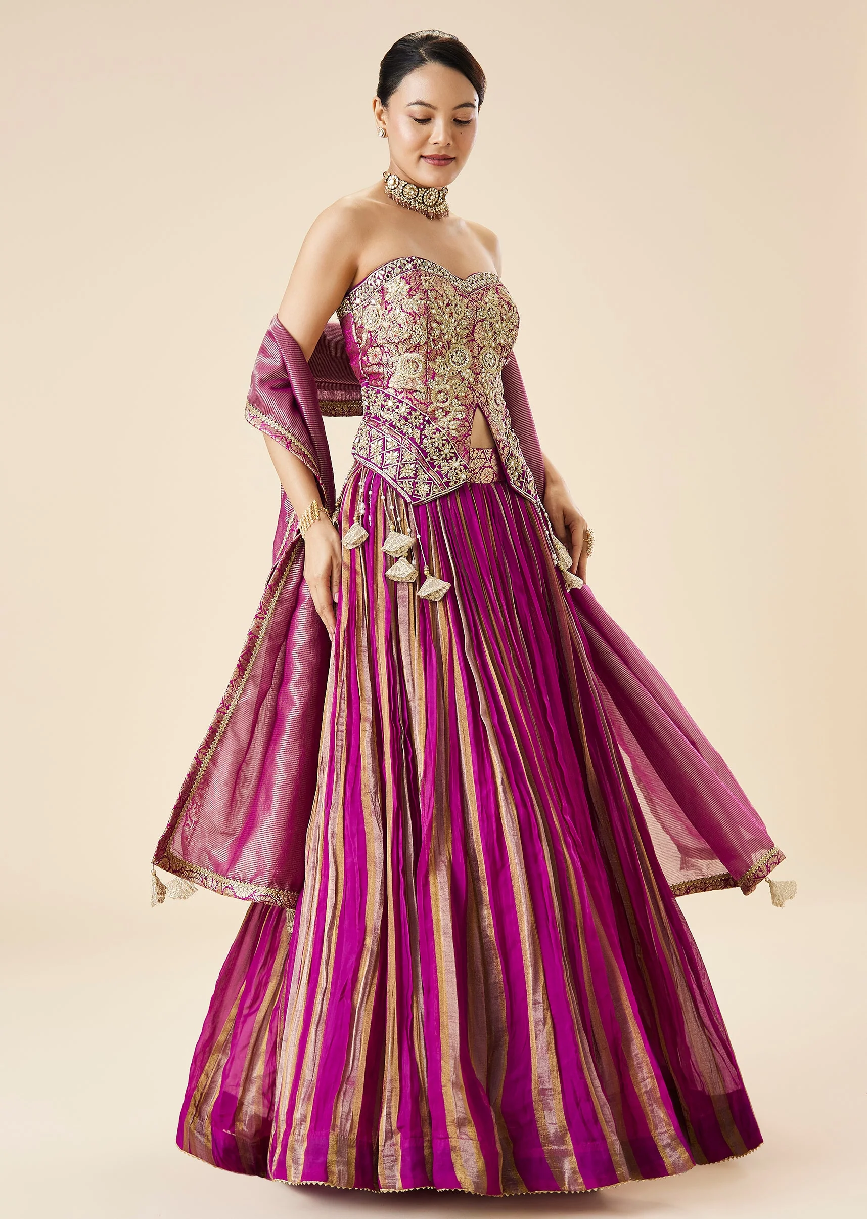 Purple Embroidered Fusion Lehenga Set - Image 4