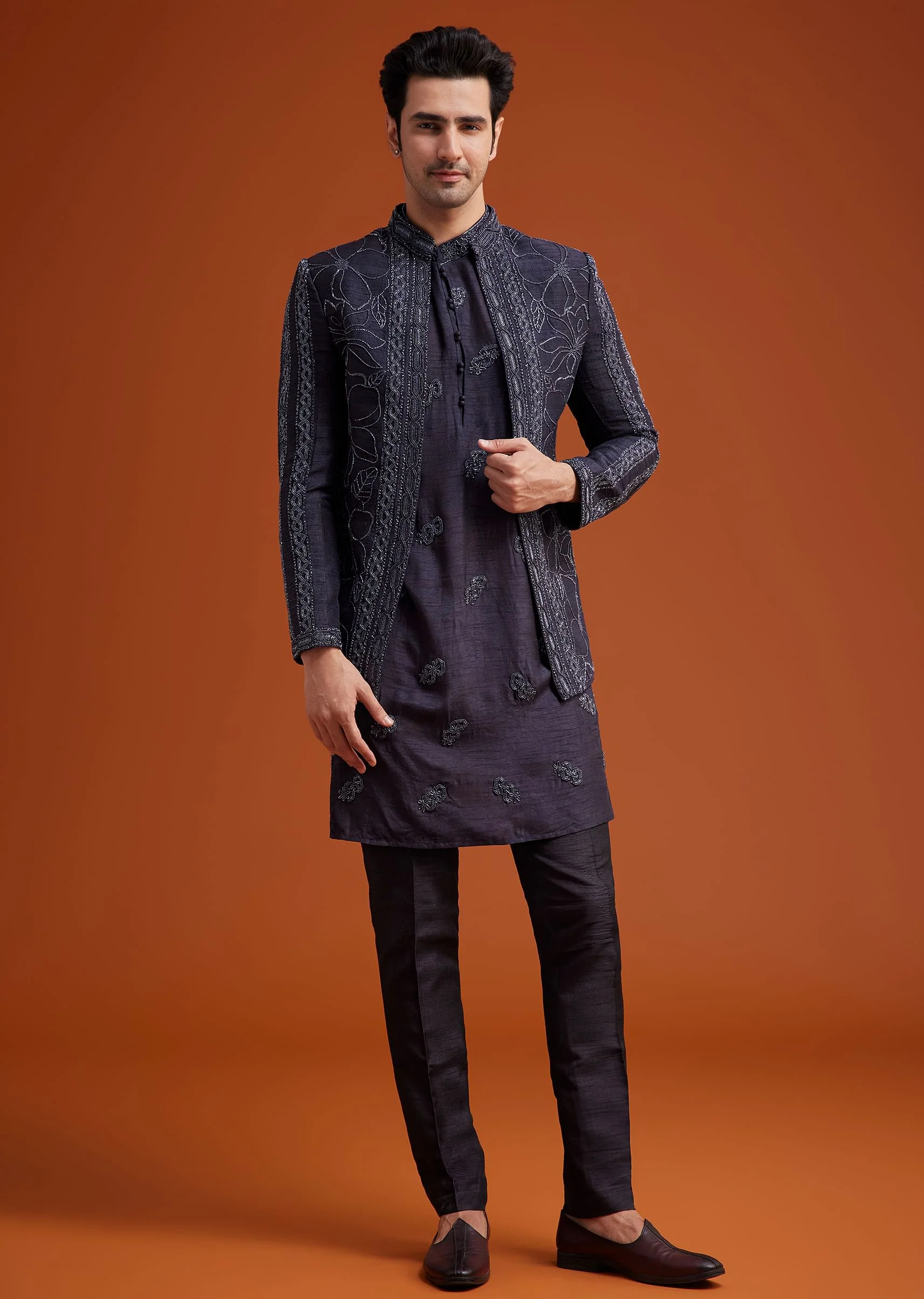 Purple Embroidered Jodhpuri Set - Image 4