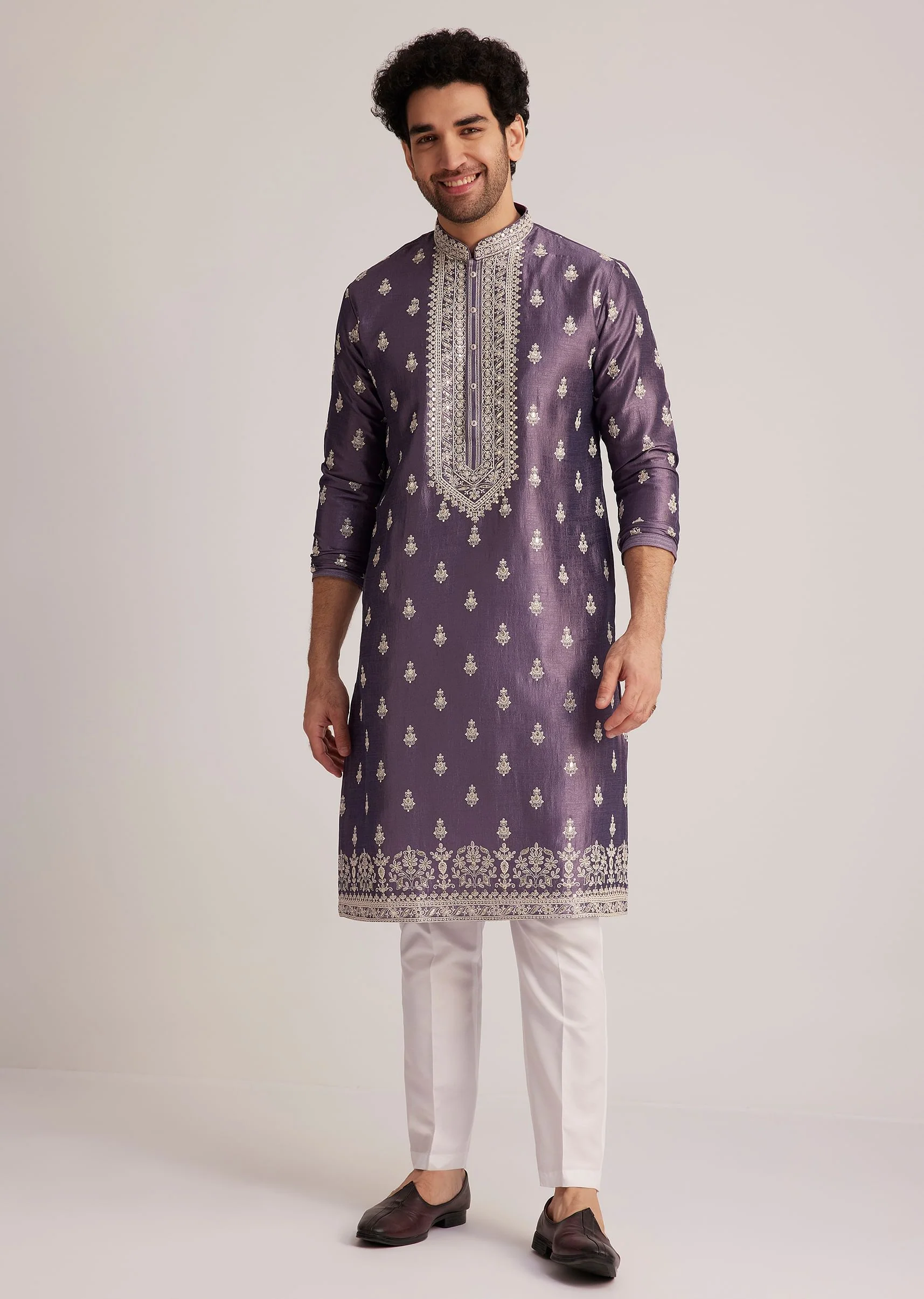 Purple Embroidered Kurta Set - Image 2