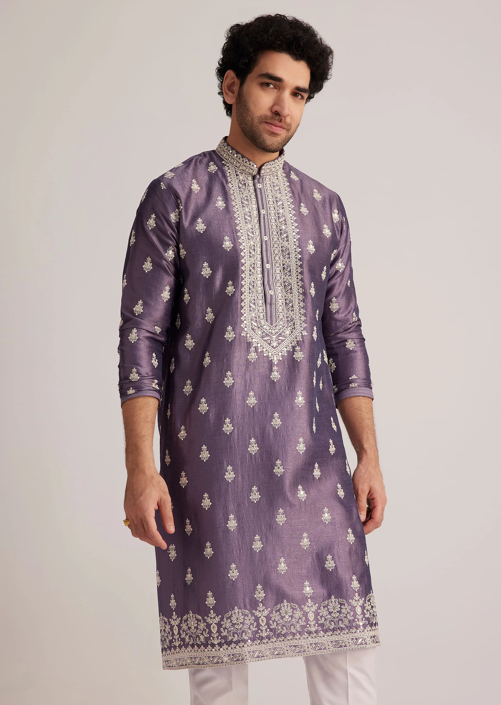 Purple Embroidered Kurta Set - Image 3