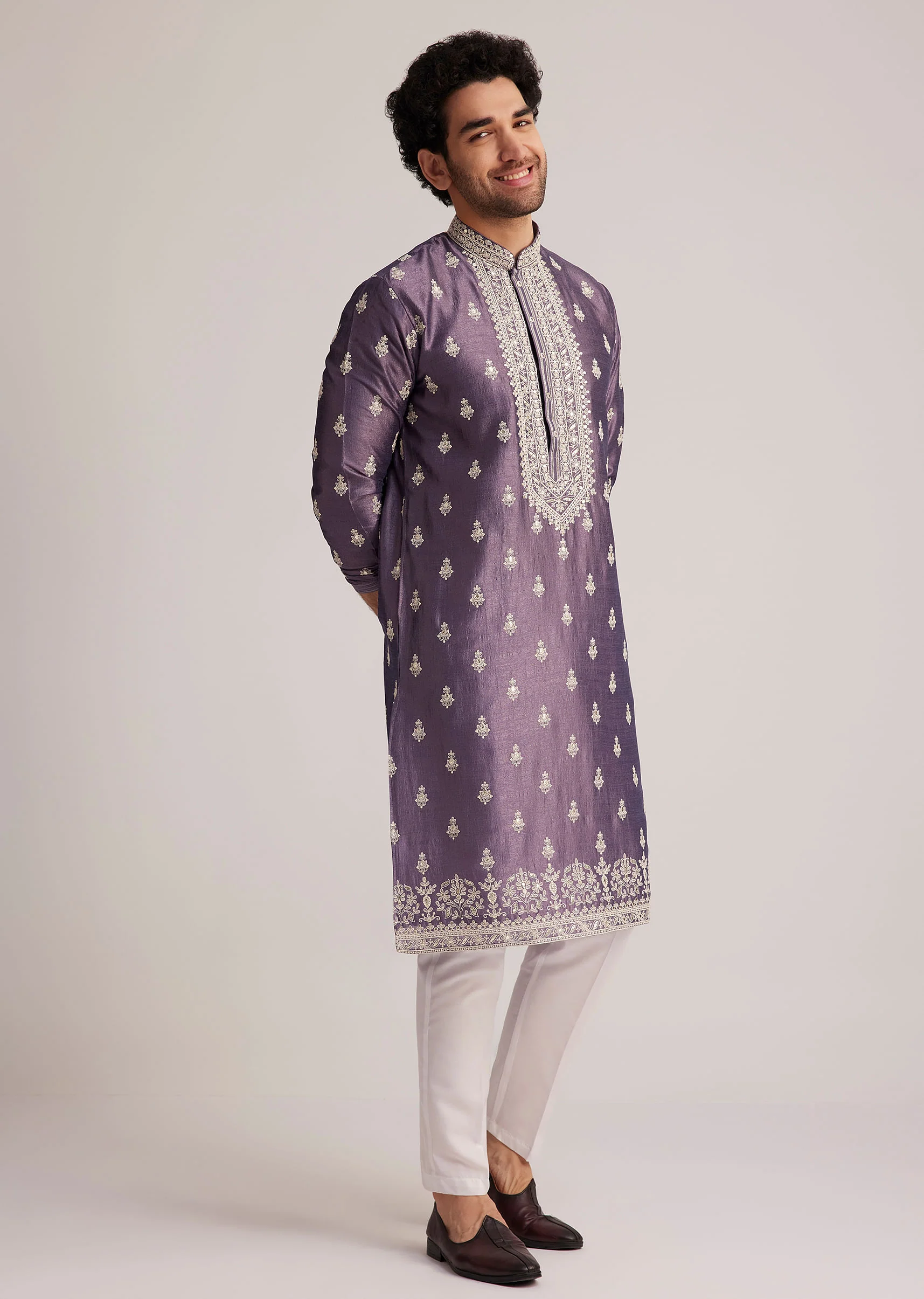 Purple Embroidered Kurta Set - Image 4