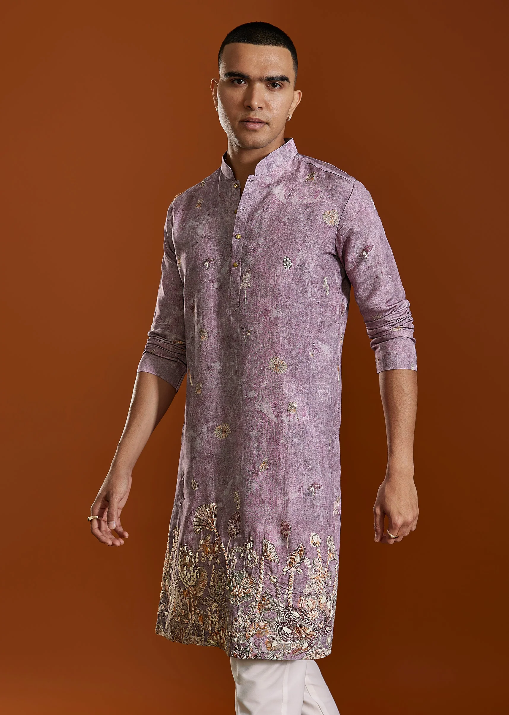 Purple Embroidered Viscose Kurta Set - Image 4