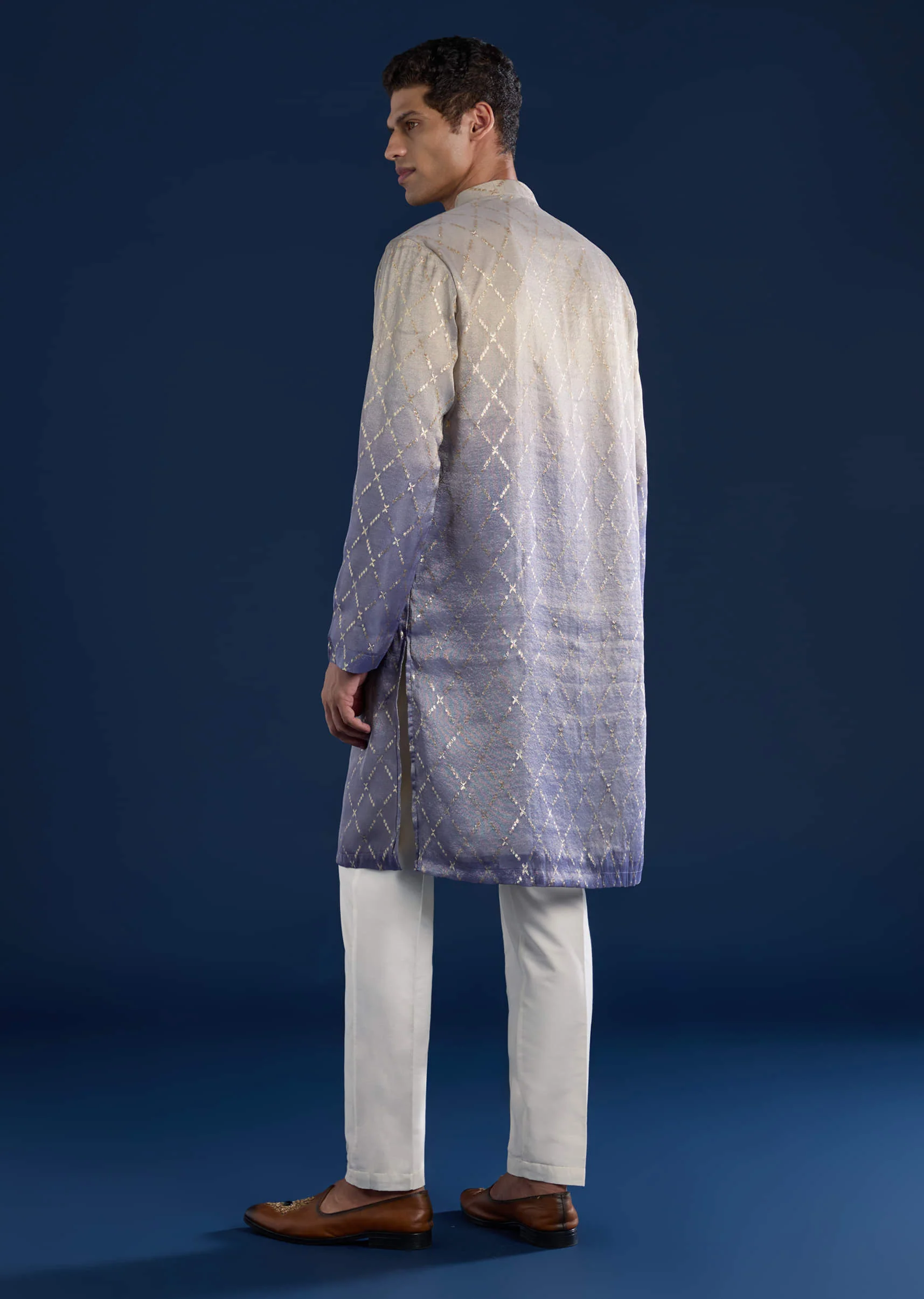 Purple Foil Print Mens Kurta and Pant Set - Image 5