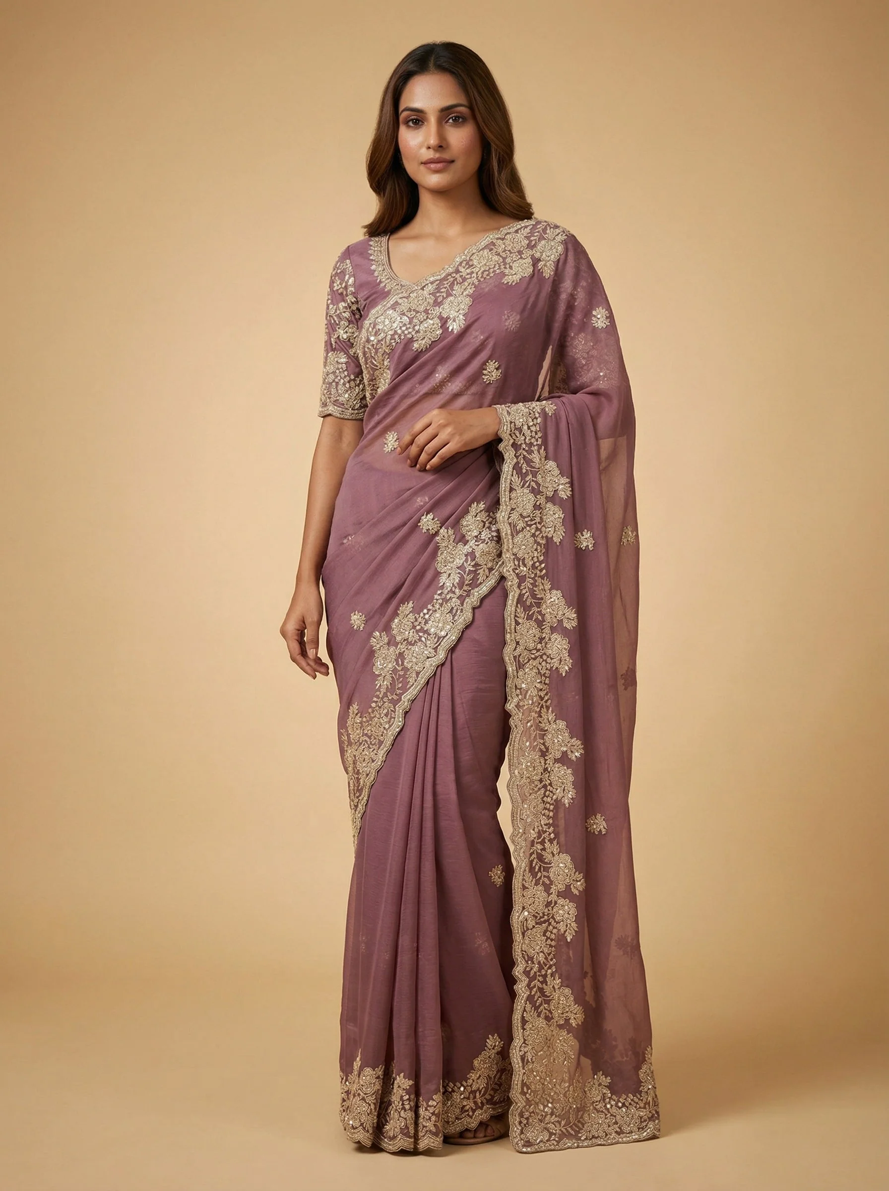 Purple Impactful Embroidered Saree