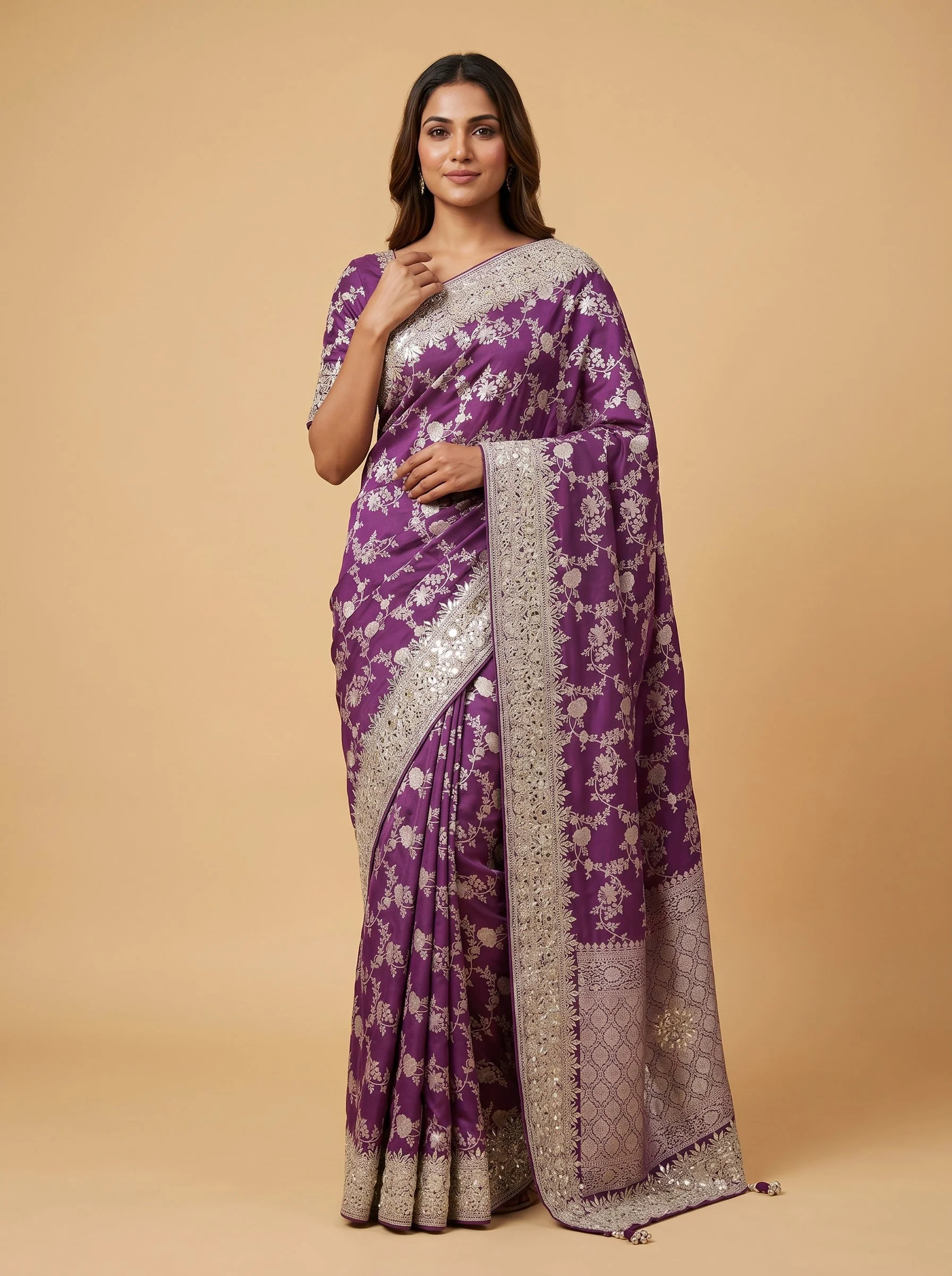 Purple Intricate Embroidered Saree