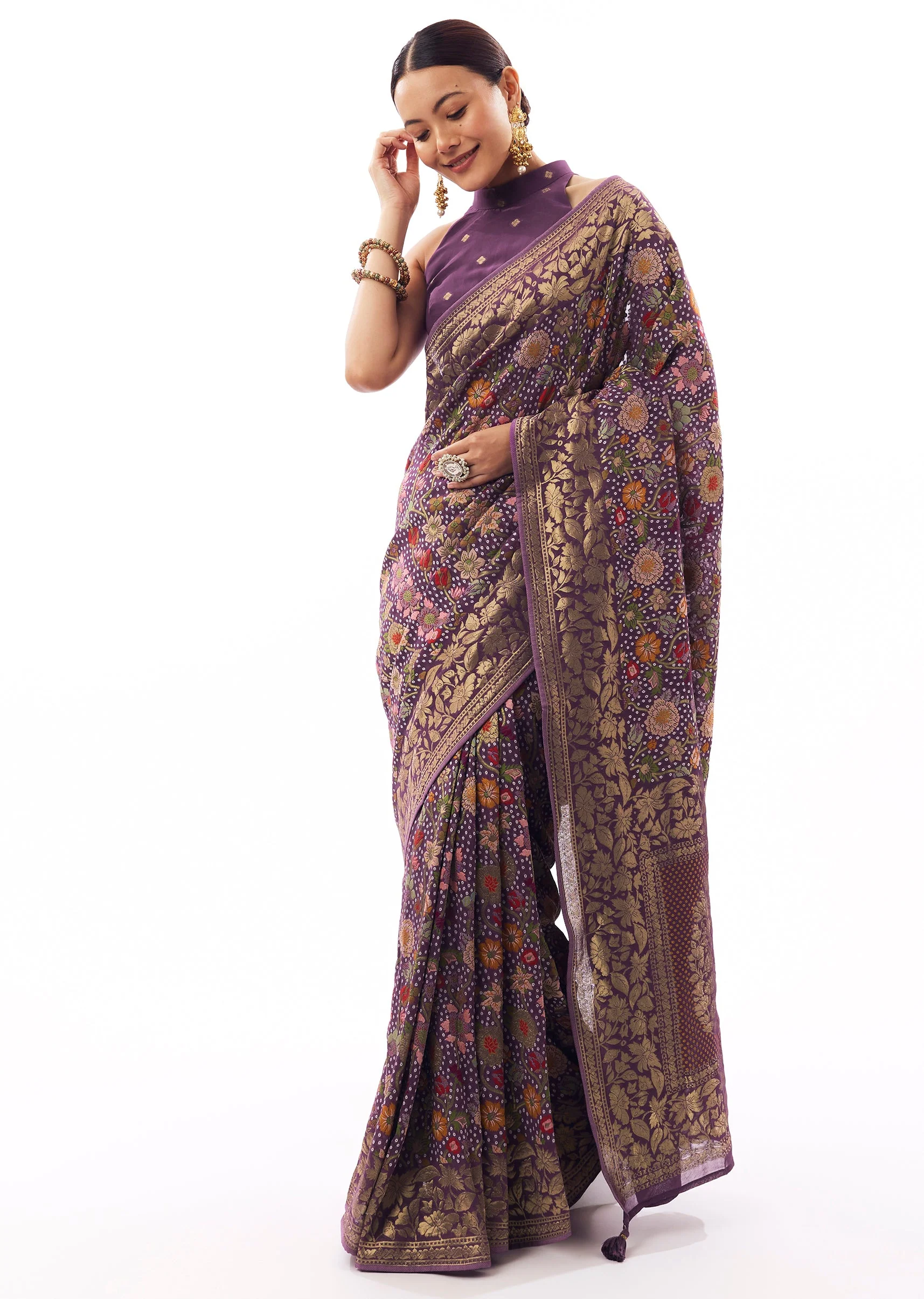 Purple Jacquard Silk Woven Saree