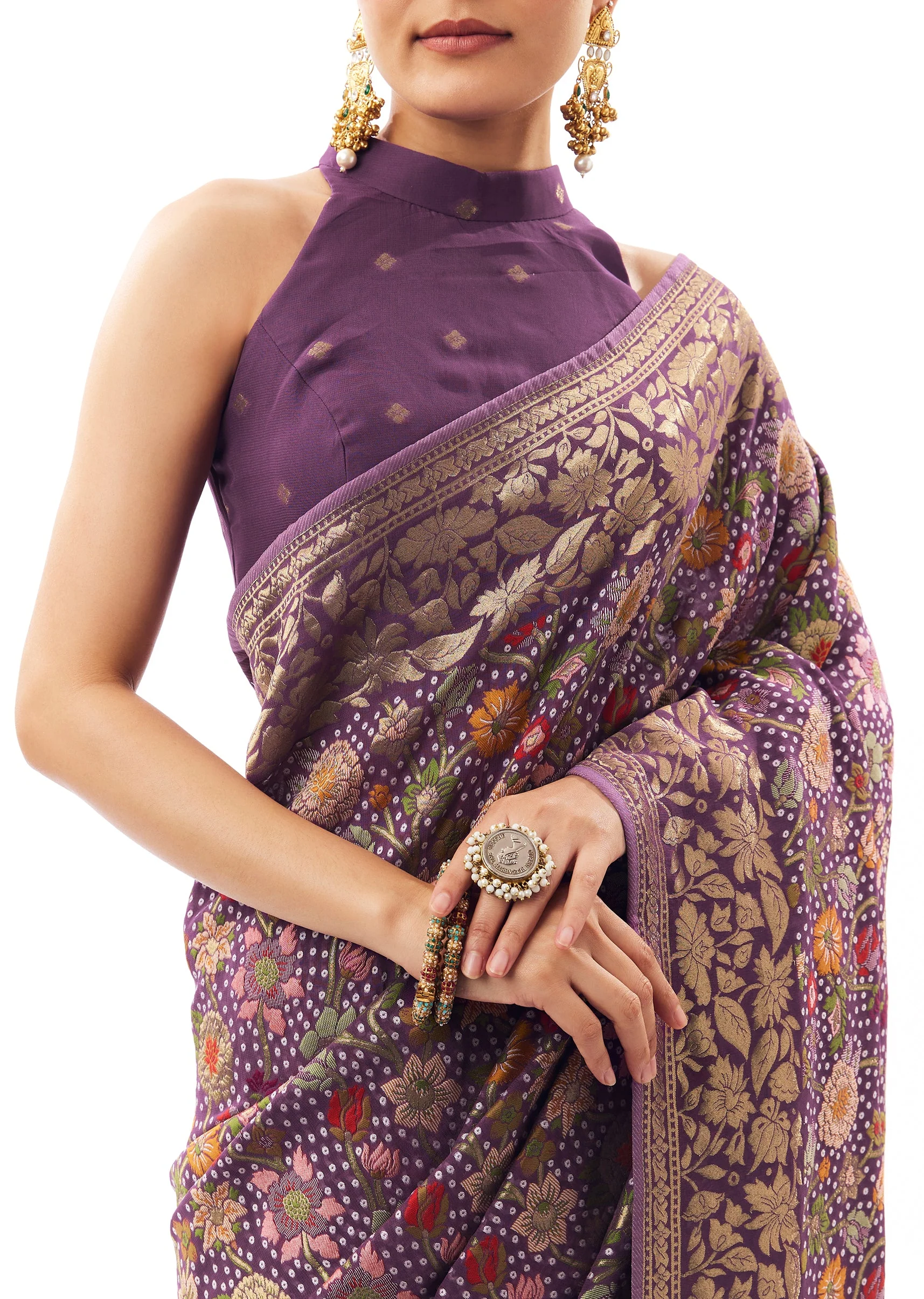 Purple Jacquard Silk Woven Saree - Image 2