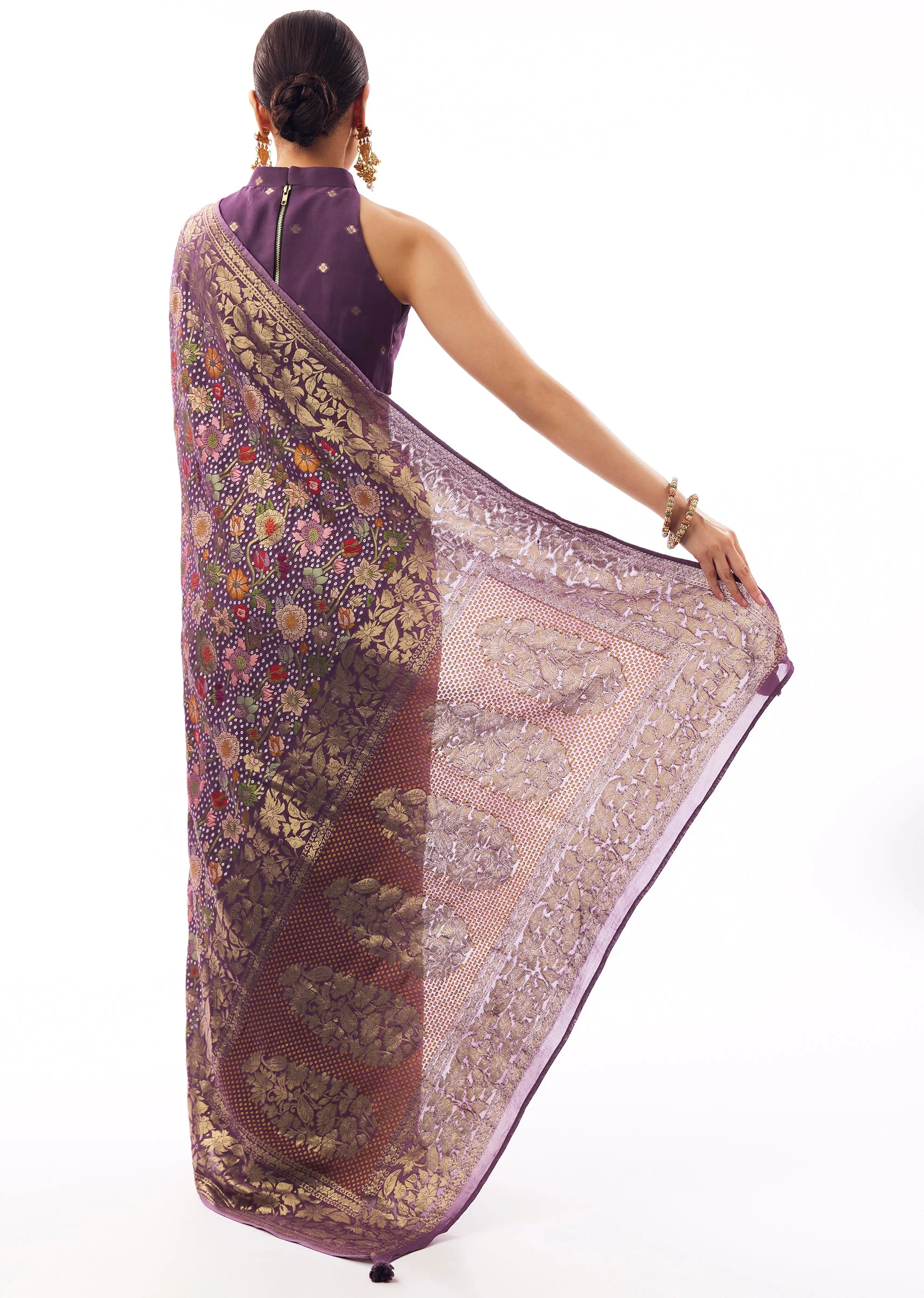 Purple Jacquard Silk Woven Saree - Image 4