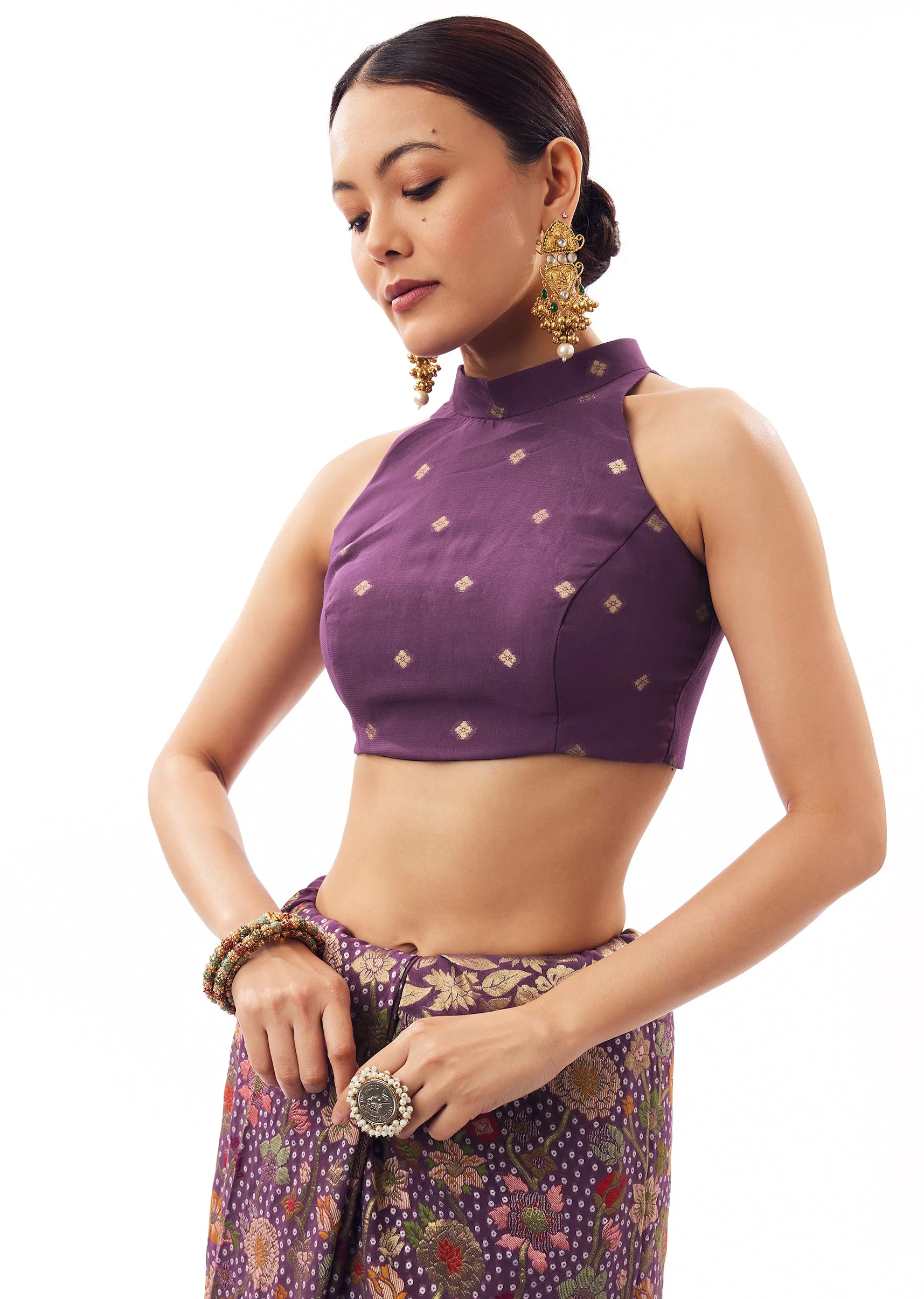 Purple Jacquard Silk Woven Saree - Image 7