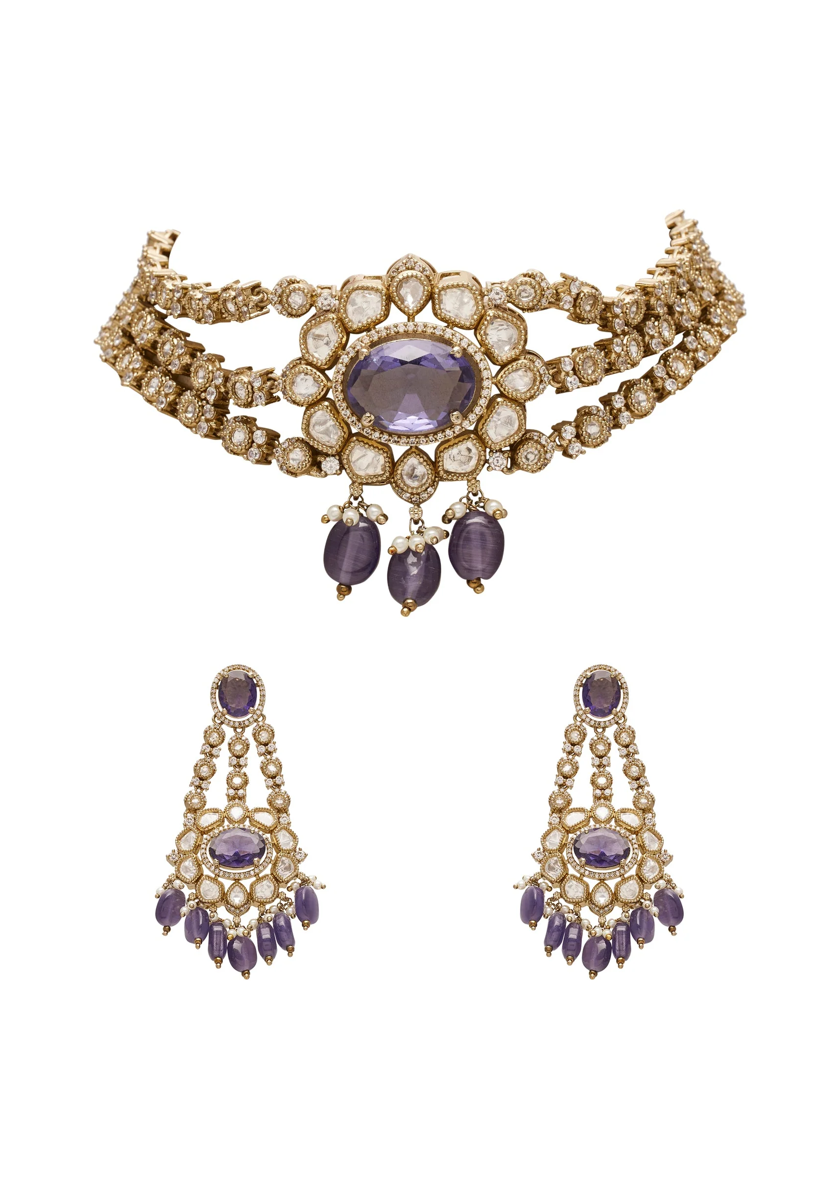 Purple Kundan Choker Necklace Set