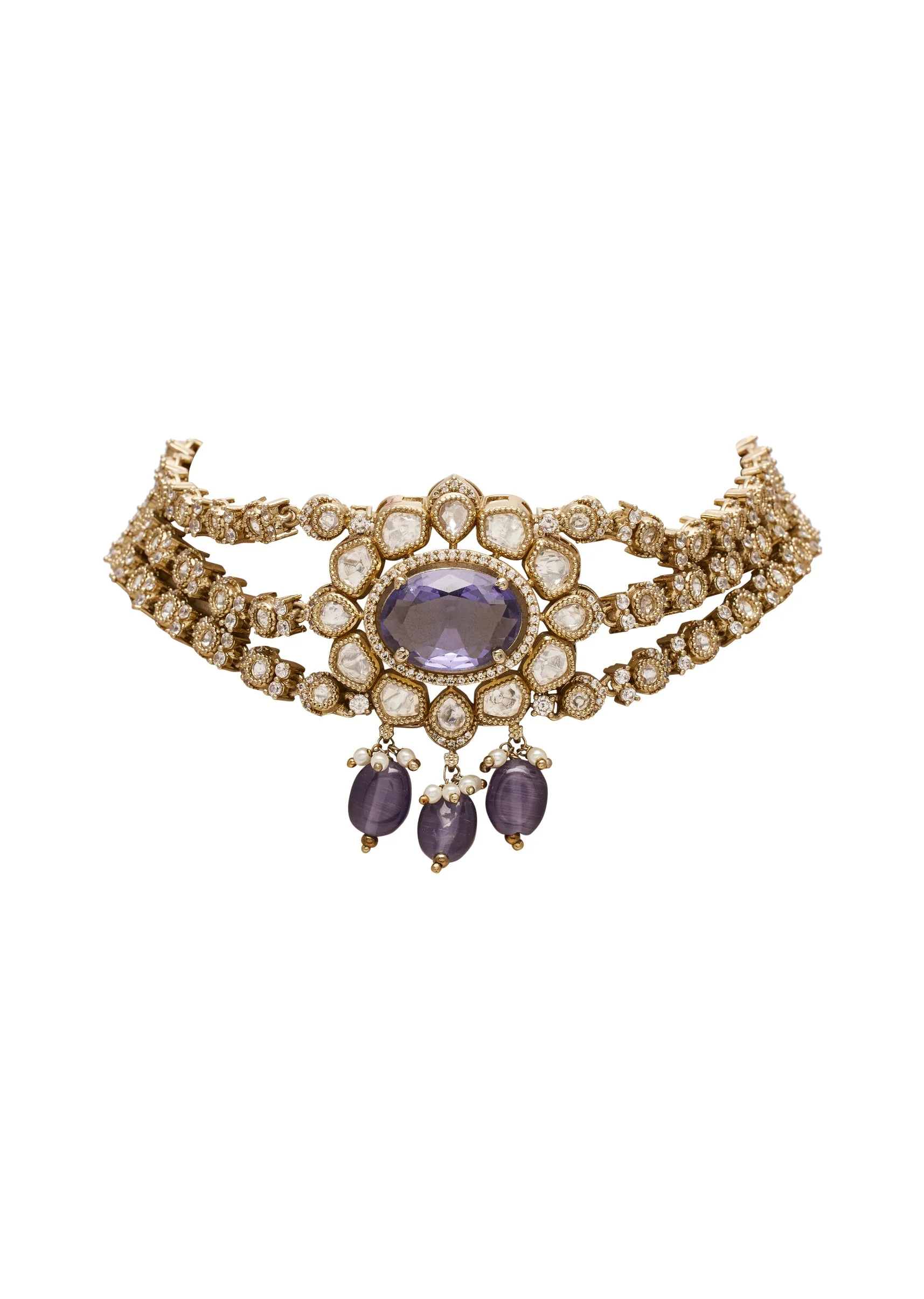 Purple Kundan Choker Necklace Set - Image 2