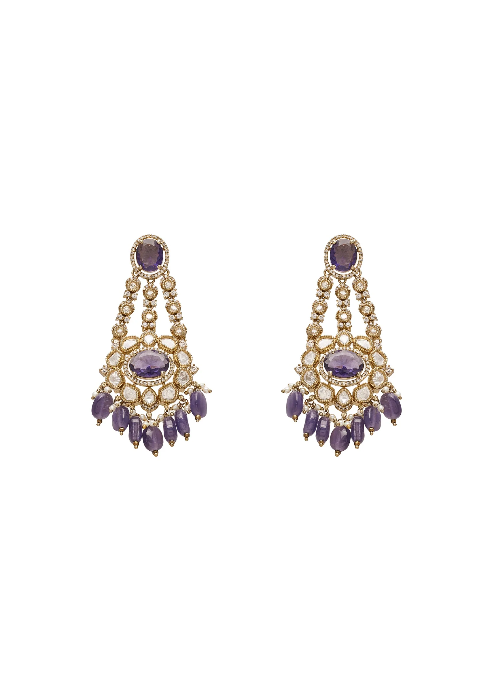 Purple Kundan Choker Necklace Set - Image 3