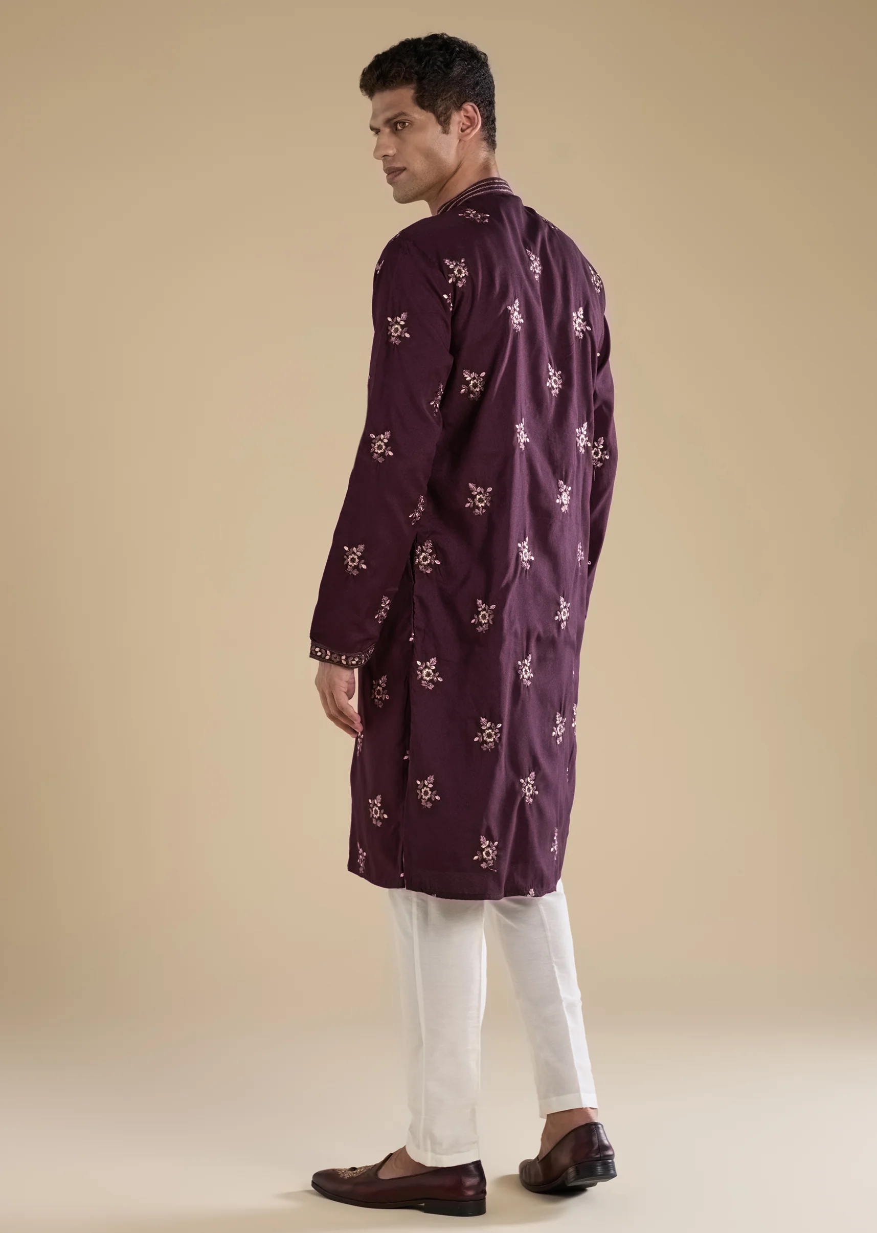Purple Kurta Set With Thread And Resham Detailing - Image 5