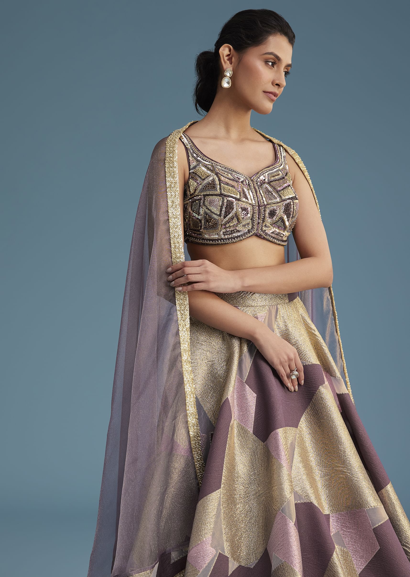 Purple Lurex Glitter Lehenga Set - Image 2