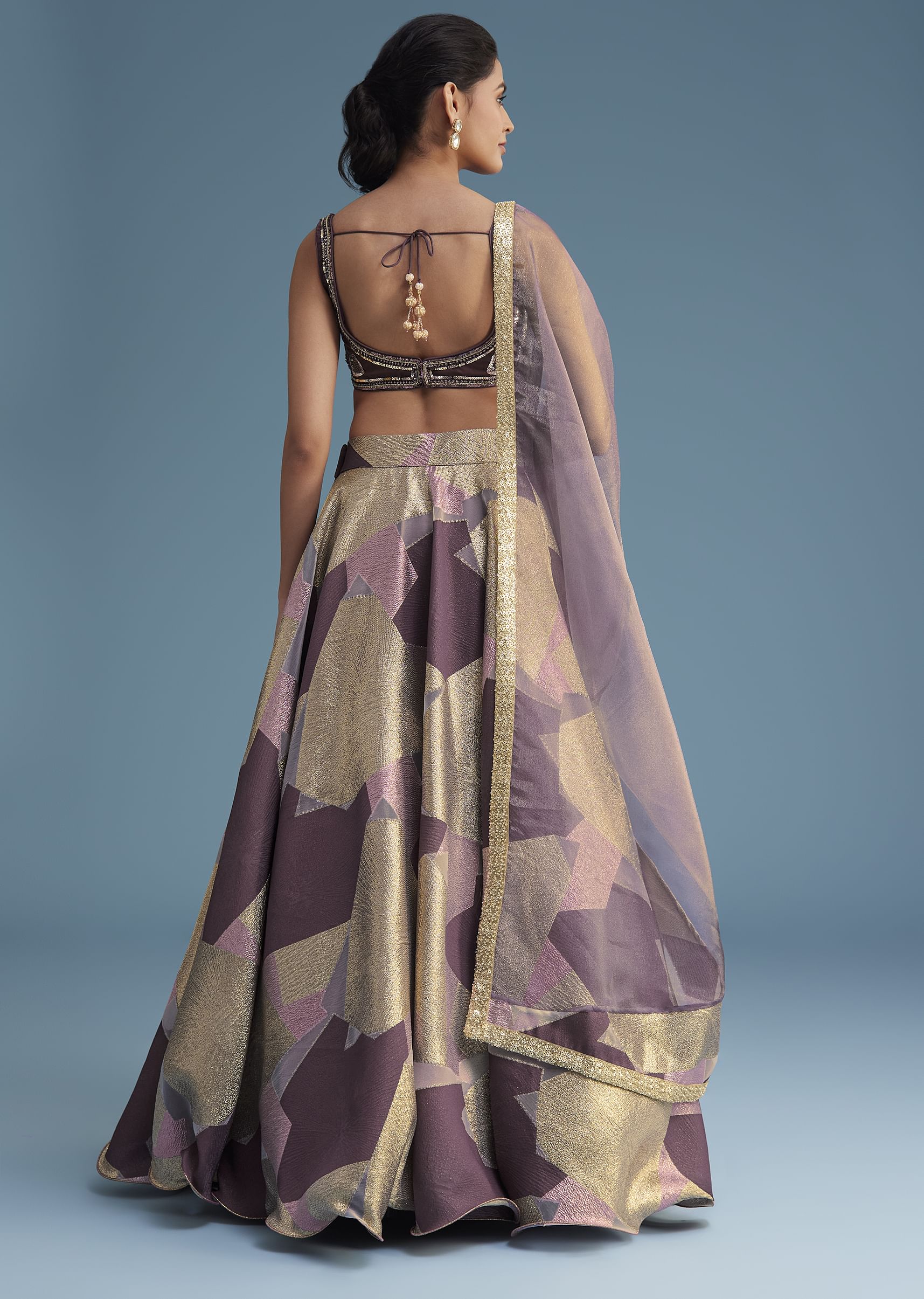 Purple Lurex Glitter Lehenga Set - Image 5