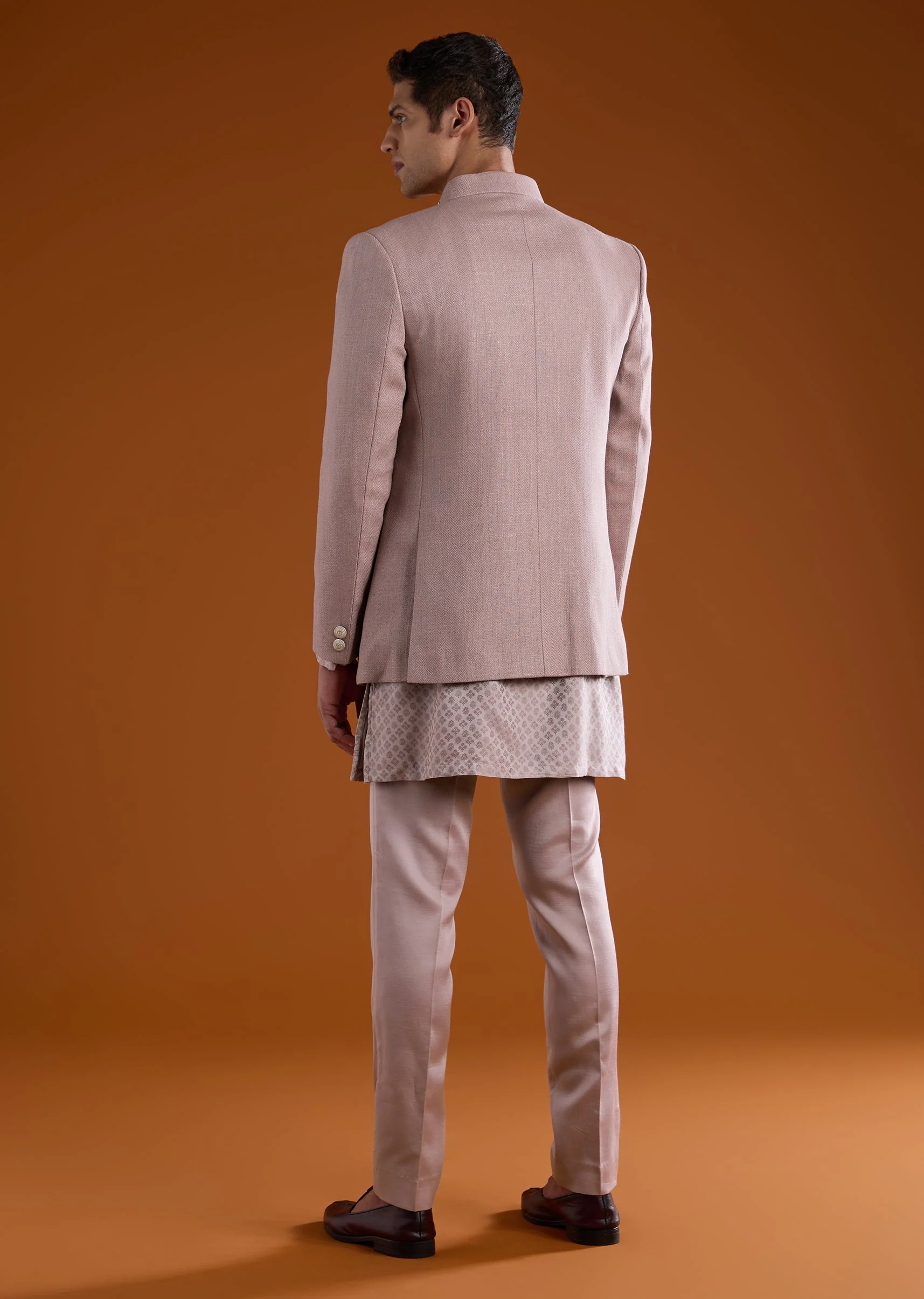 Purple Matka Silk Jodhpuri Kurta Set with Cutdana Work - Image 5