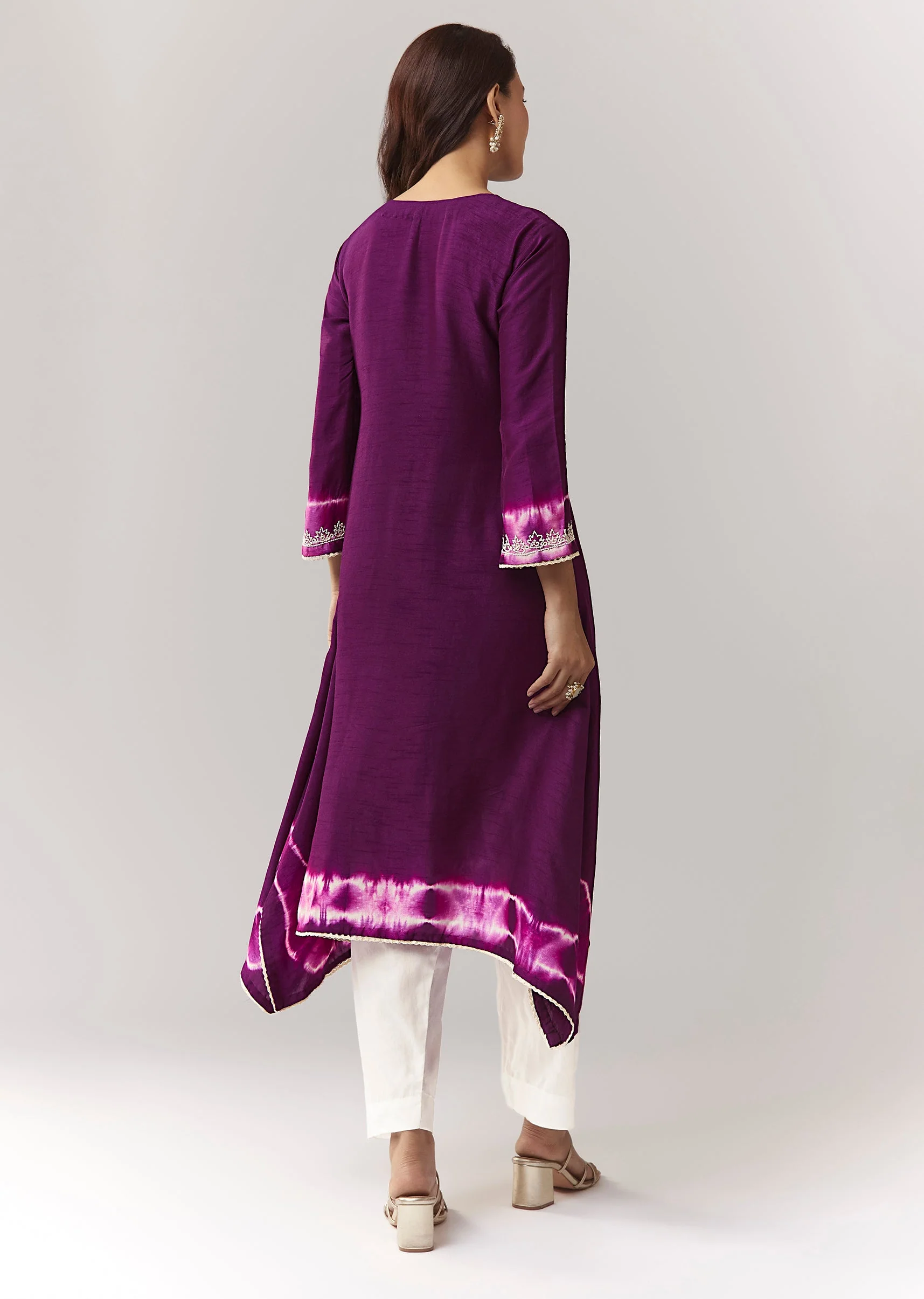 Purple Moti Mirror Kurta Pant Coord With Leheriya Border - Image 5