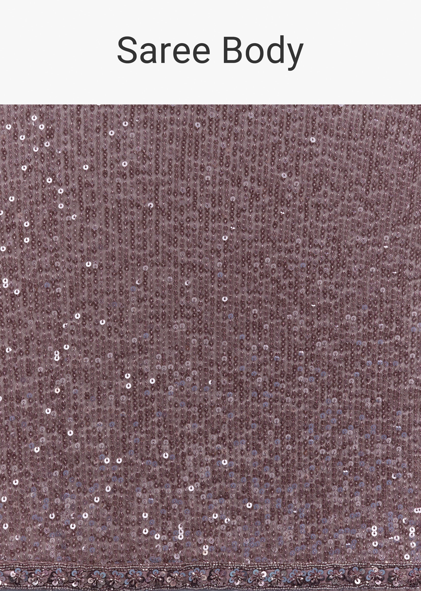 Purple Net Sequin Saree With Linear All Over Work And Hand Embroidered Floral Border - Image 9