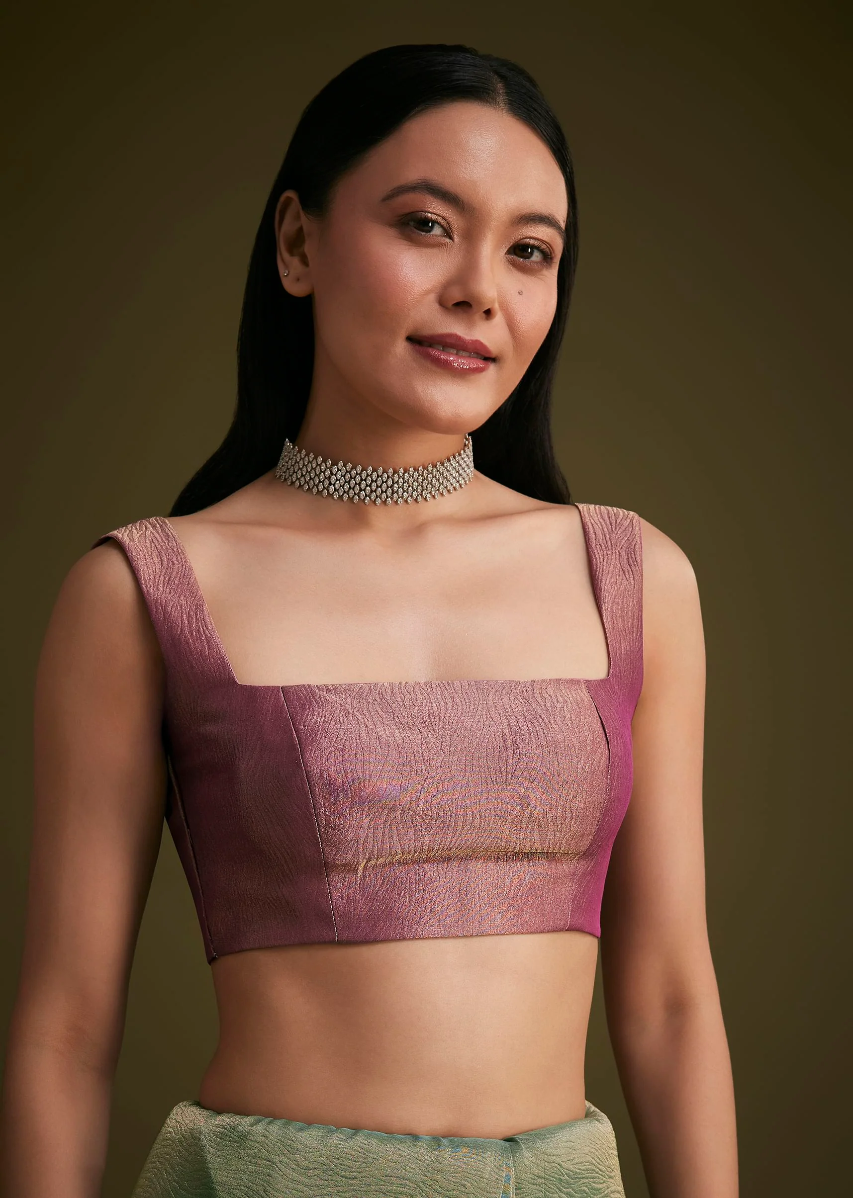 Purple Ombre Tissue Saree With Scallop Border - Image 7