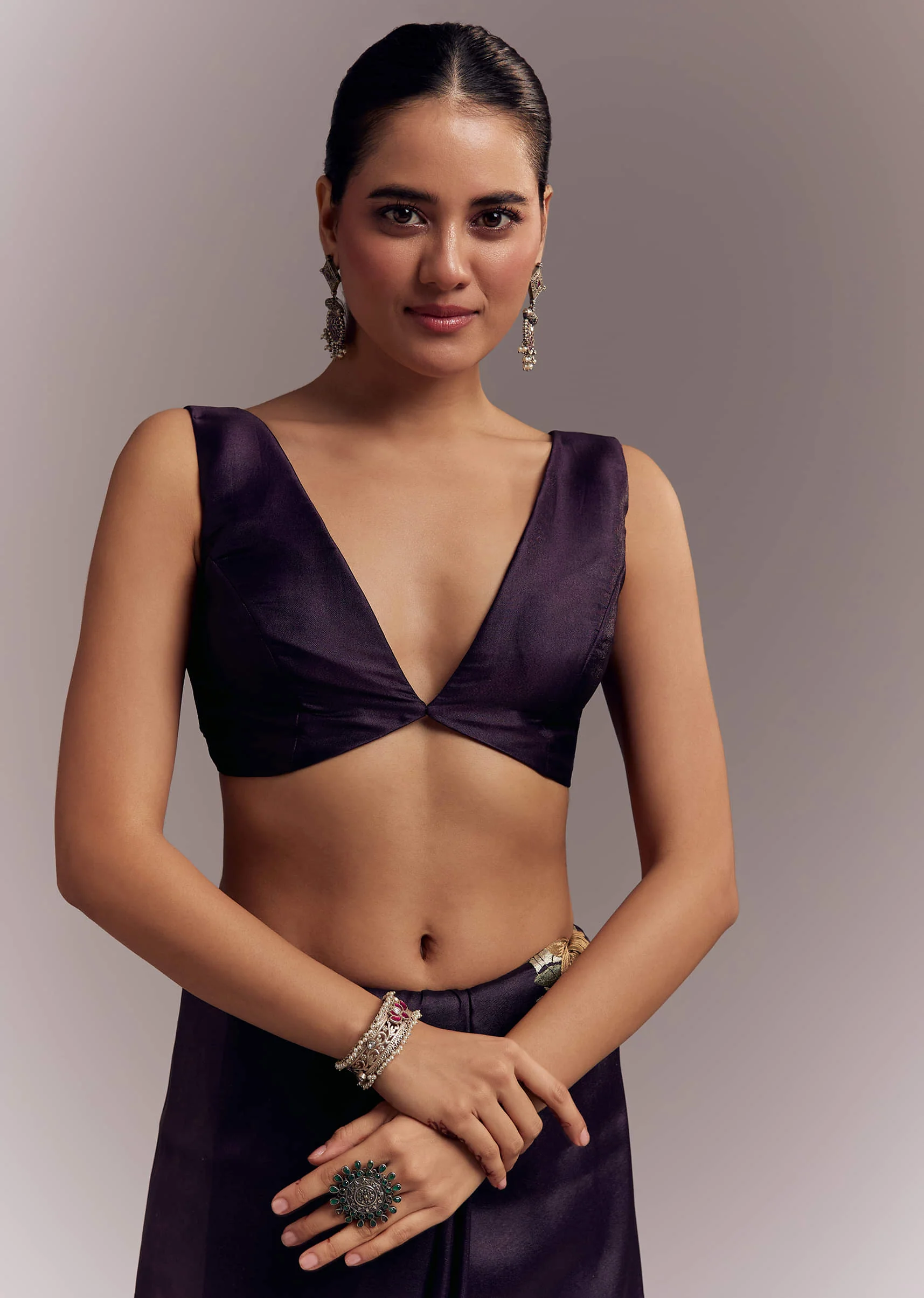 Purple Organza Silk Saree With Floral Resham Embroidery And Cutwork - Image 8
