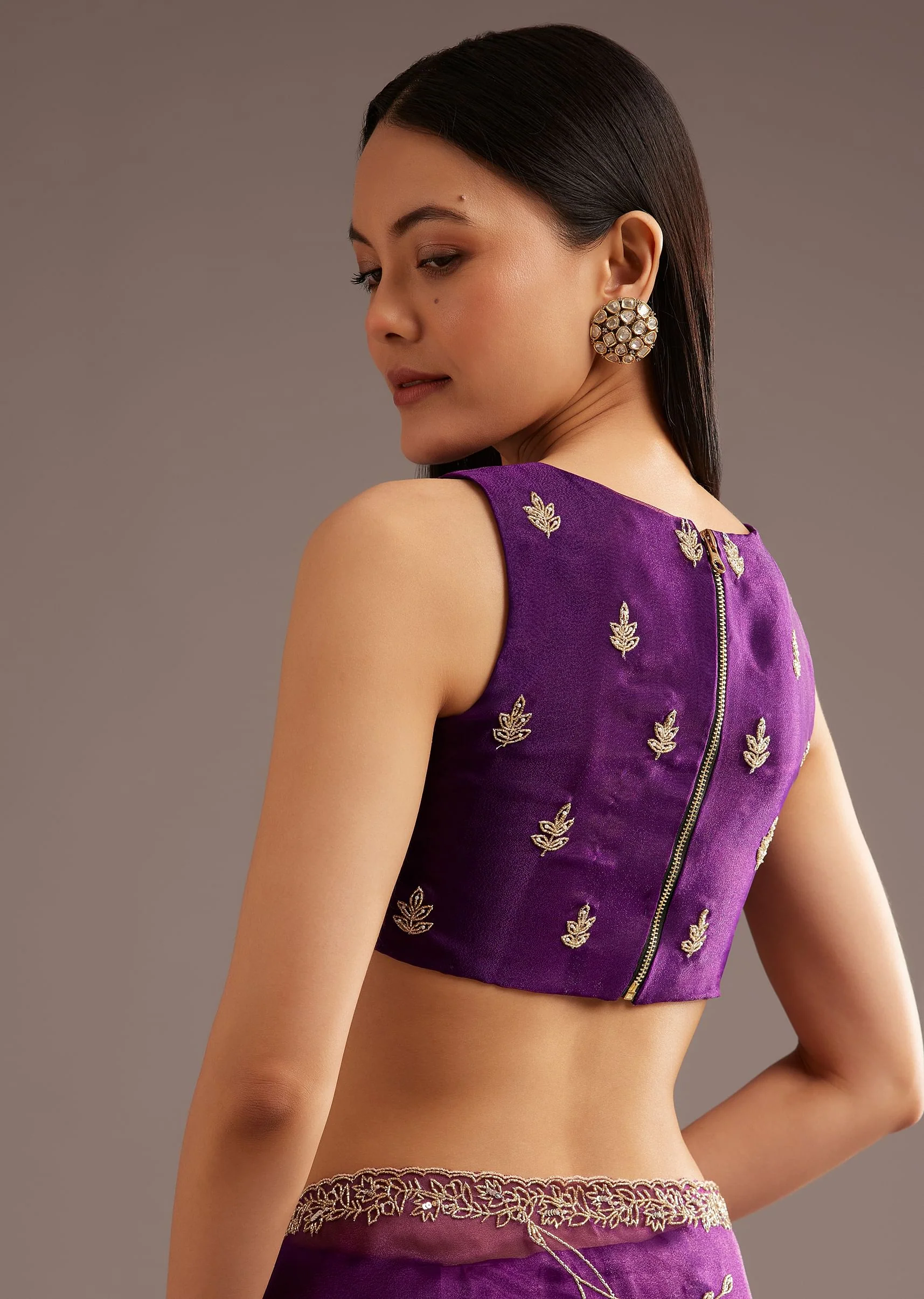 Purple Organza Tissue Saree With Sequins And Cutdana Jaal - Image 8