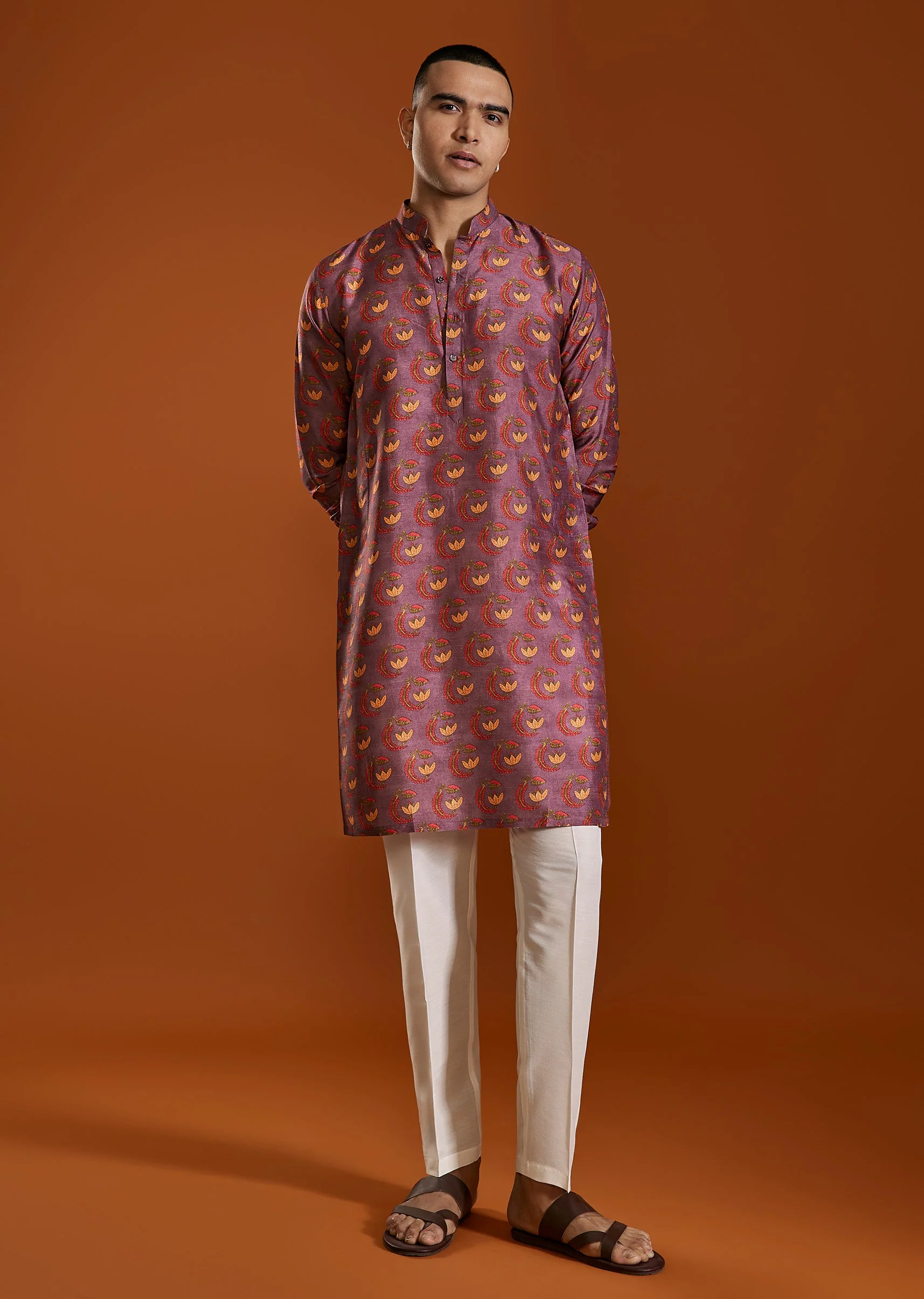 Purple Printed Viscose Kurta - Image 3
