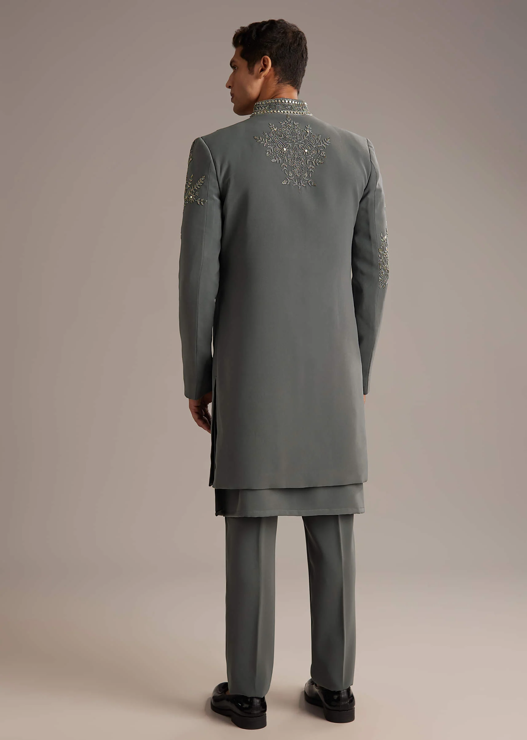 Purple Rayon Indo Western Set For Men With Heavy Hand Embroidery - Image 6