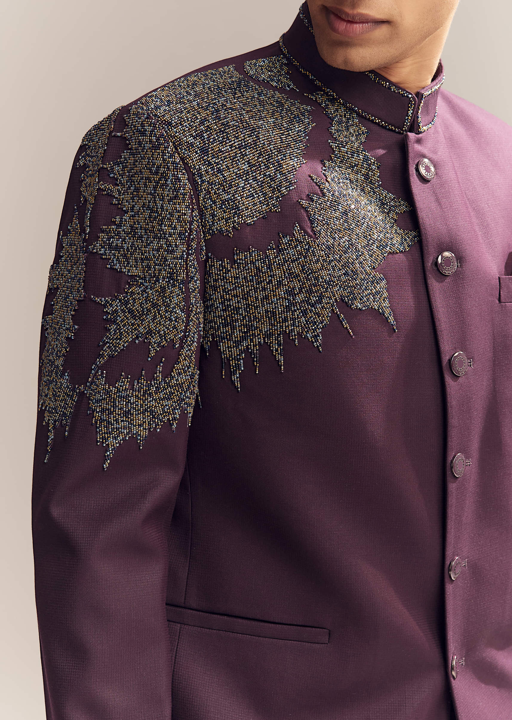 Purple Rayon Jodhpuri Suit For Men With Bead Embroidery - Image 2