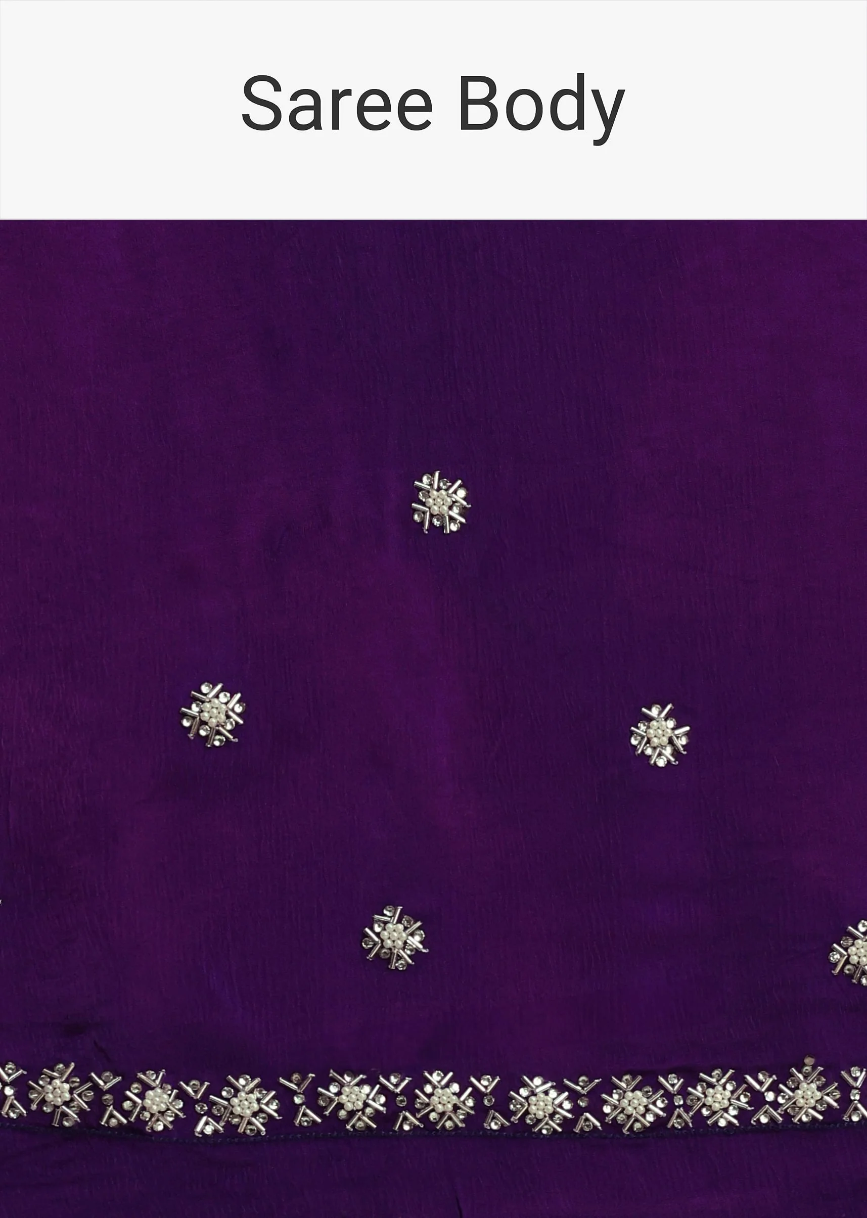 Purple Satin Chinon Saree With Stone Embellishments And Unstitched Blouse Piece - Image 9