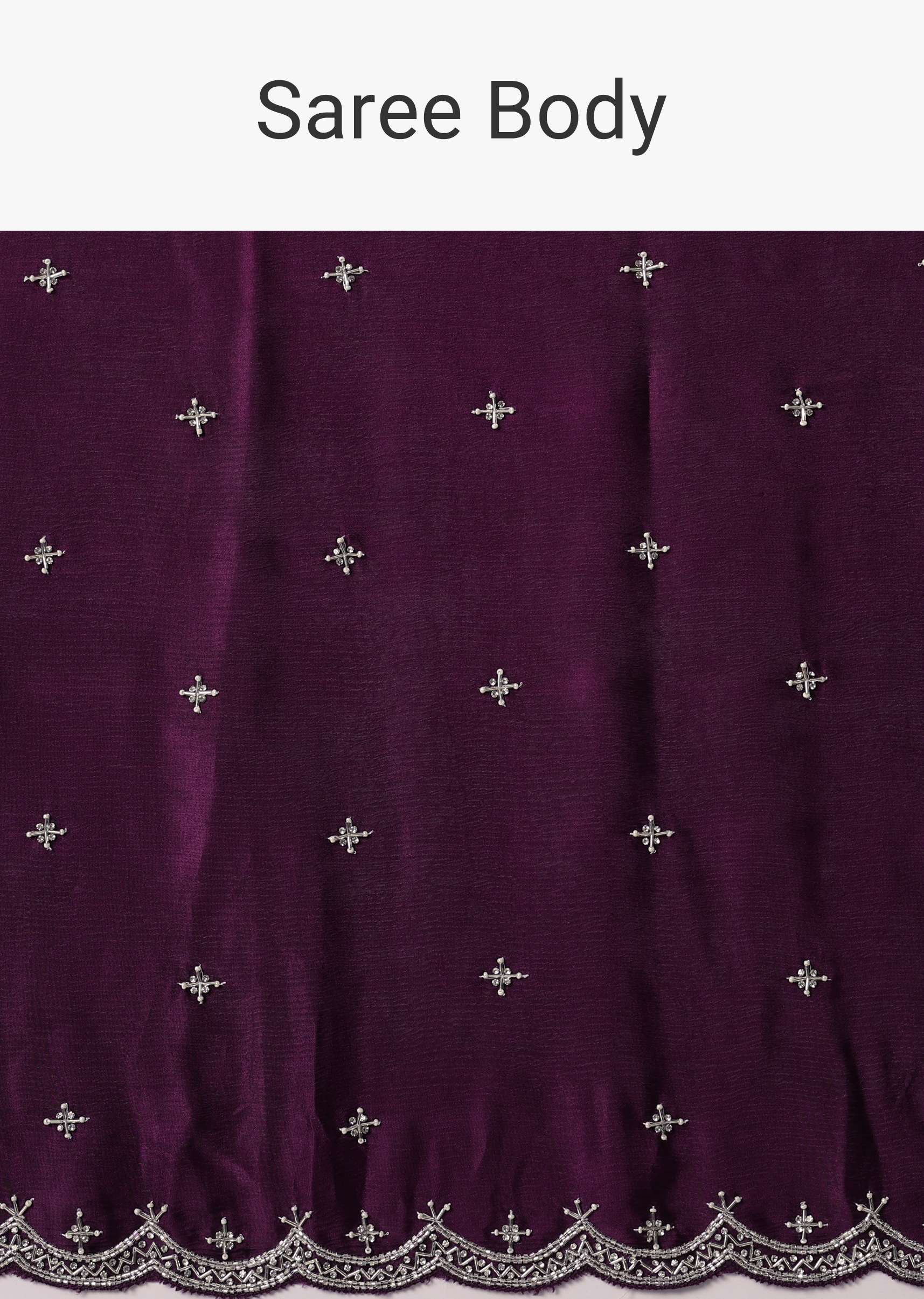 Purple Satin Chinon Saree With Stone Work And Unstitched Blouse Piece - Image 9
