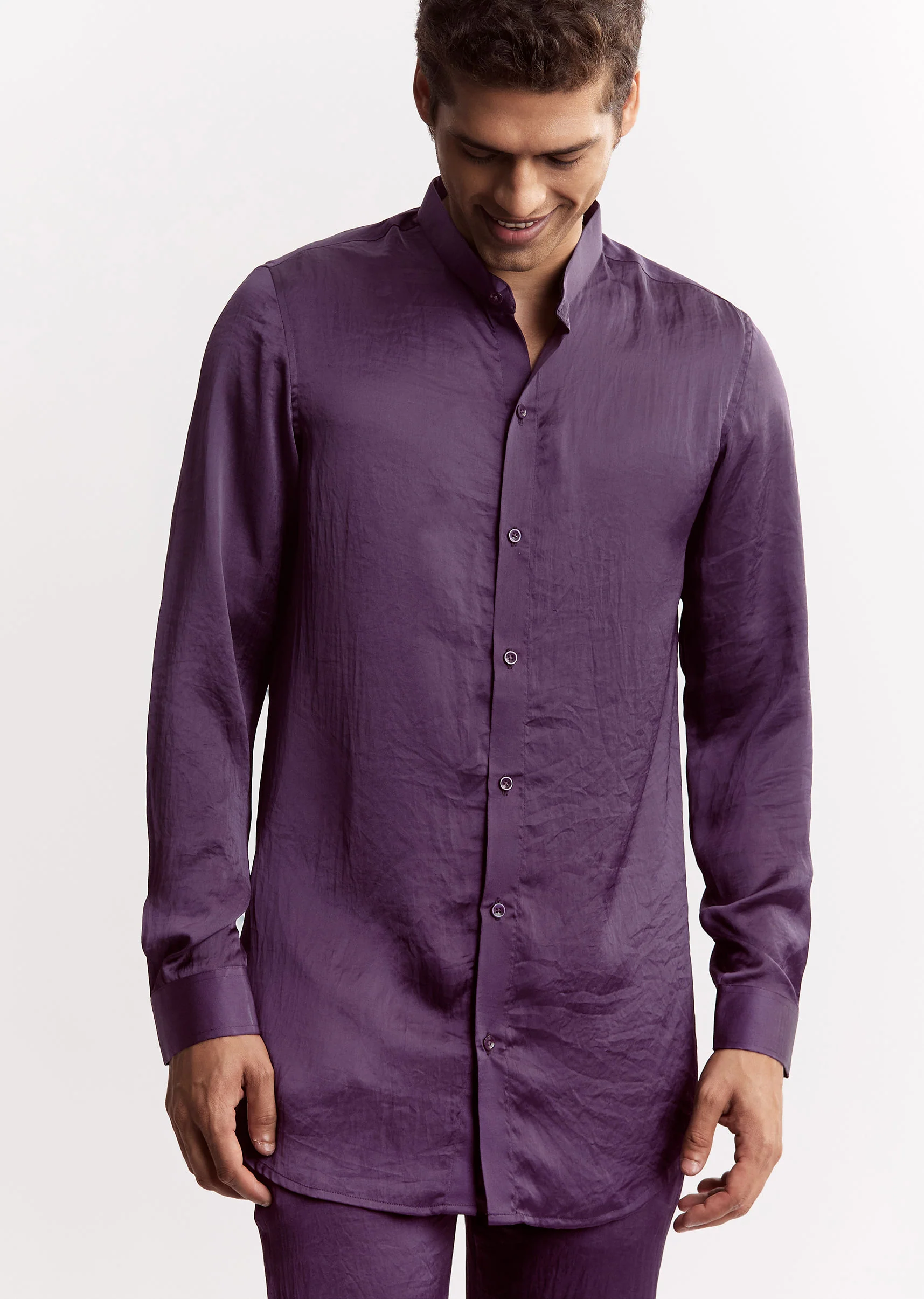 Purple Satin Jacket Kurta Set With Metal Embellishment - Image 6