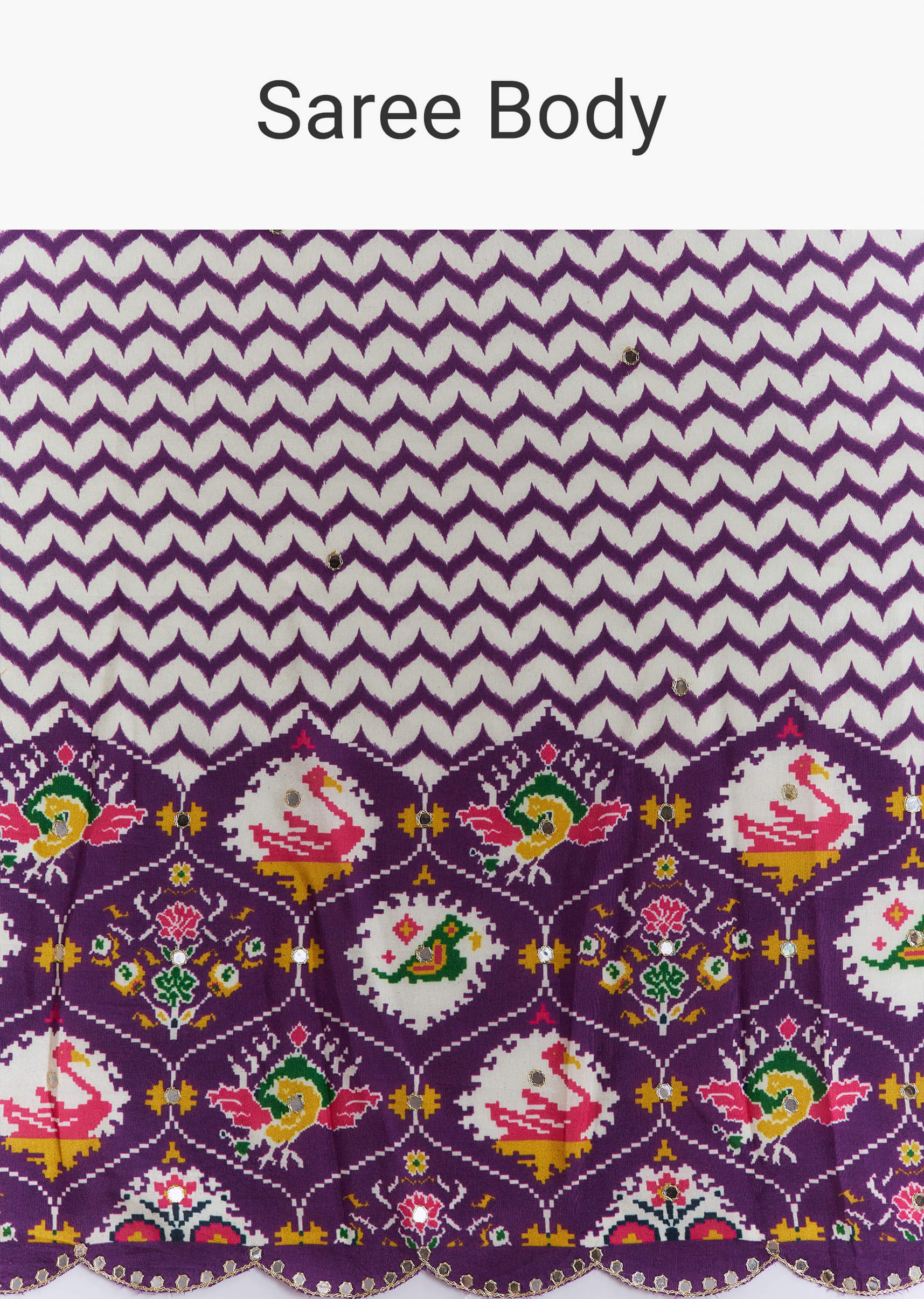 Purple Satin Saree With Ikat Print And Nature Motifs - Image 9