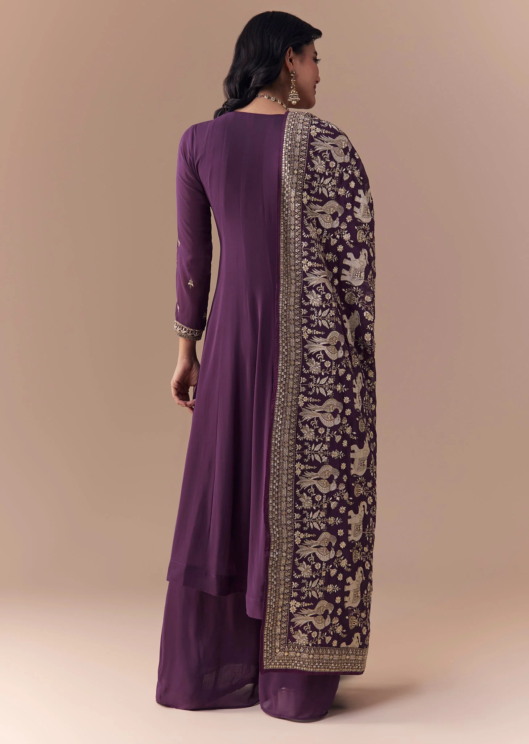 Purple Sequin Embellished Georgette Anarkali Set - Image 5