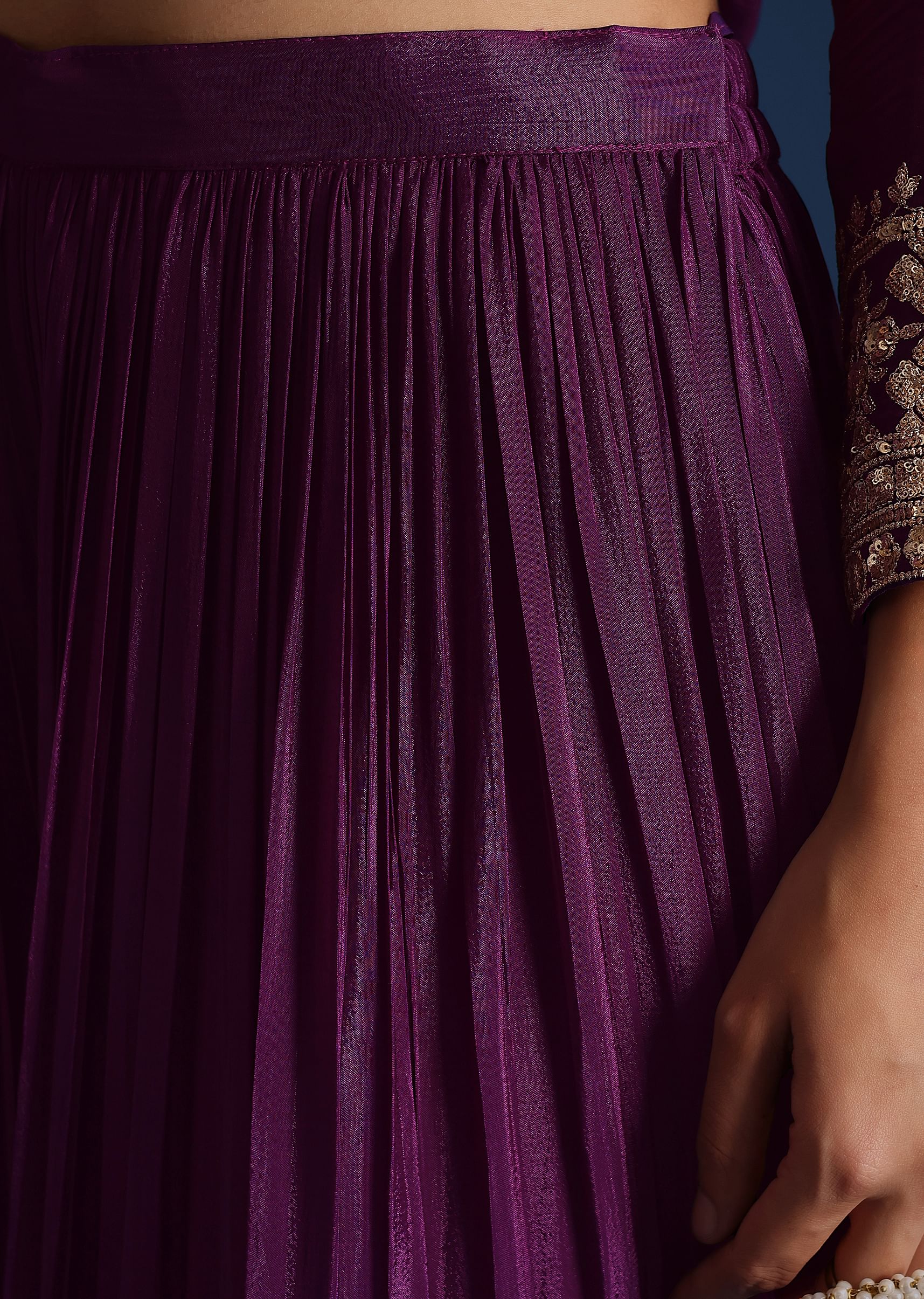 Purple Sequin Embellished Kurta And Palazzo Set - Image 6