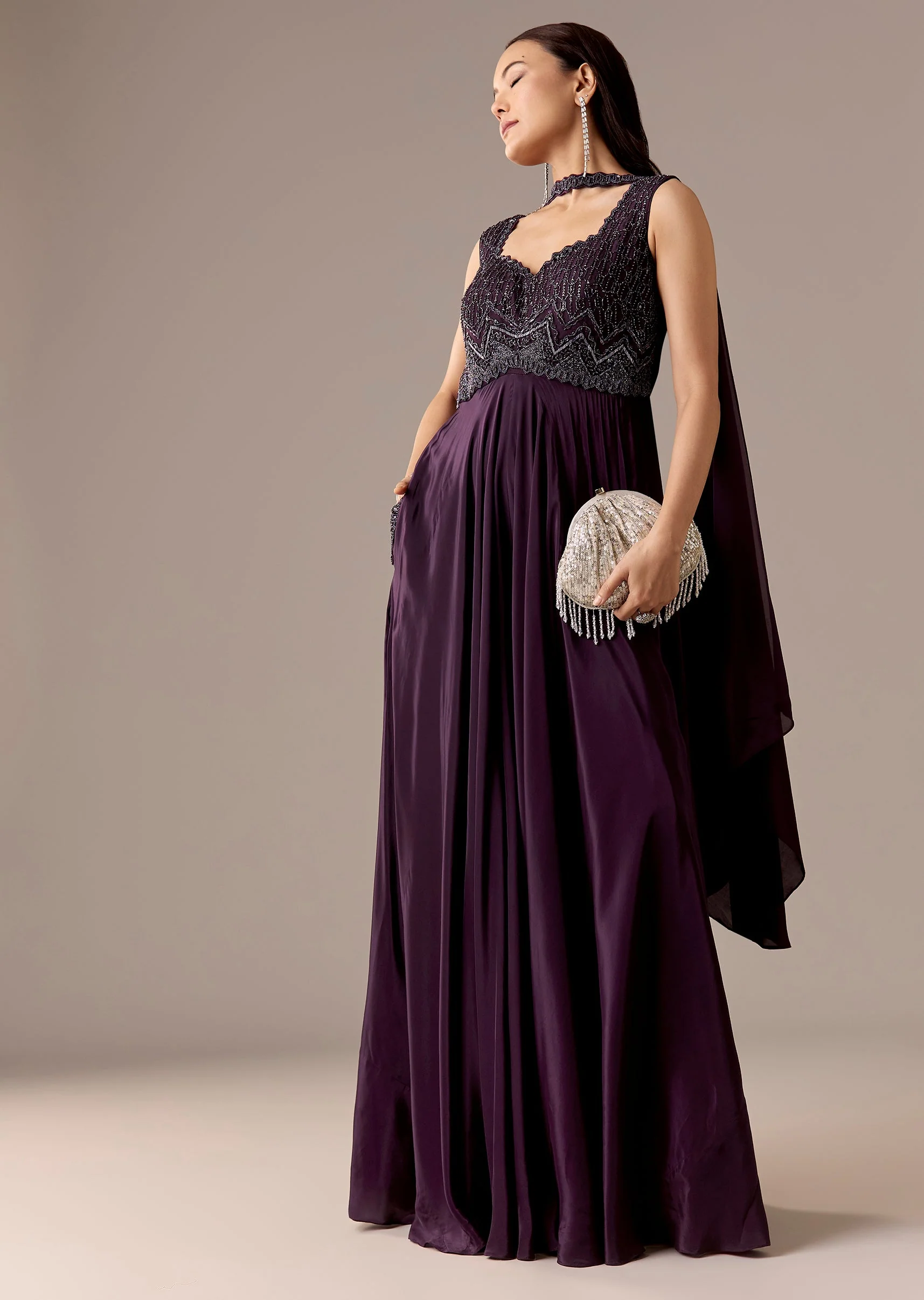 Purple Sequin Jumpsuit With Dupatta
