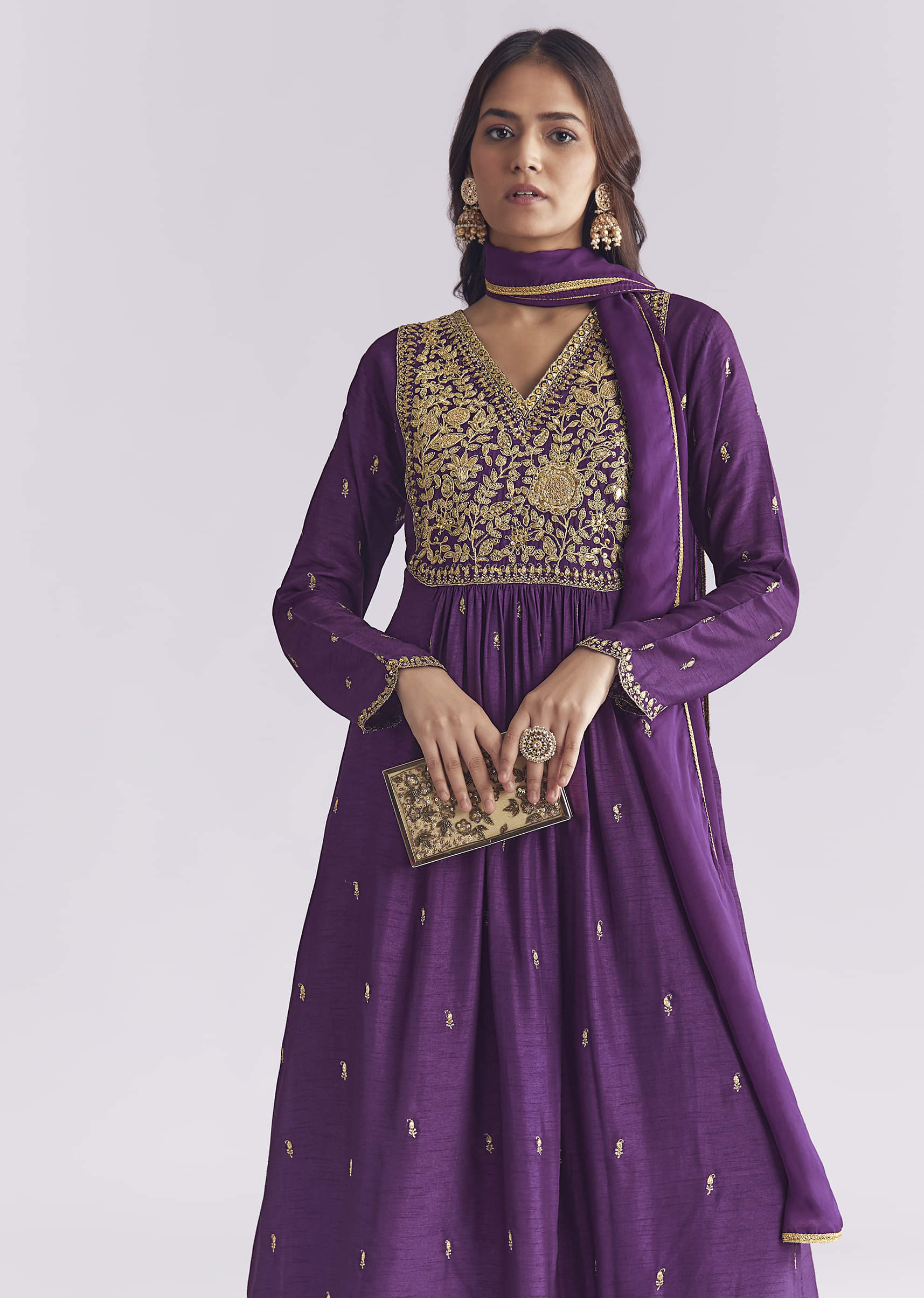 Purple Silk Anarkali Suit With Zari Thread Work - Image 4