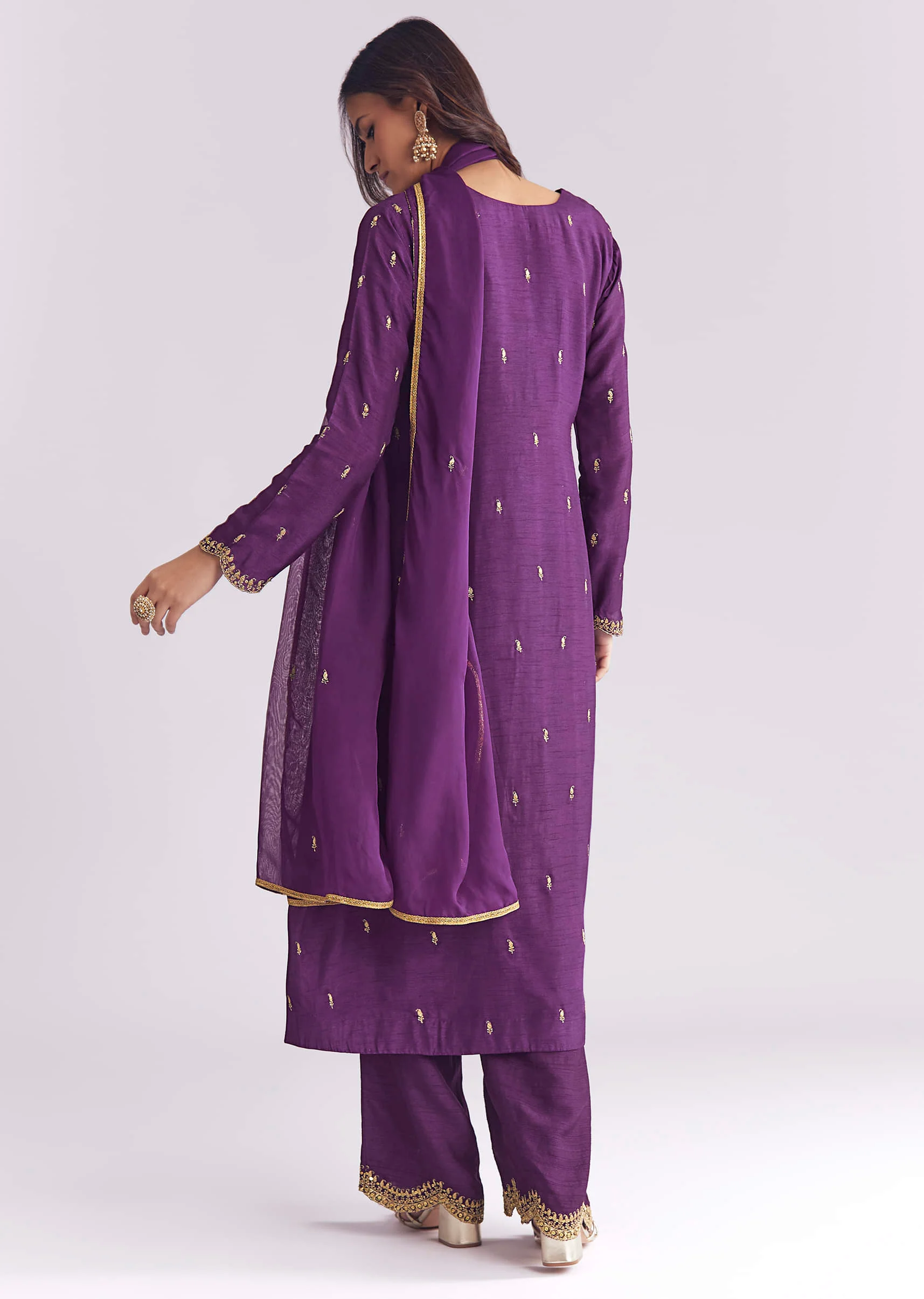 Purple Silk Anarkali Suit With Zari Thread Work - Image 5
