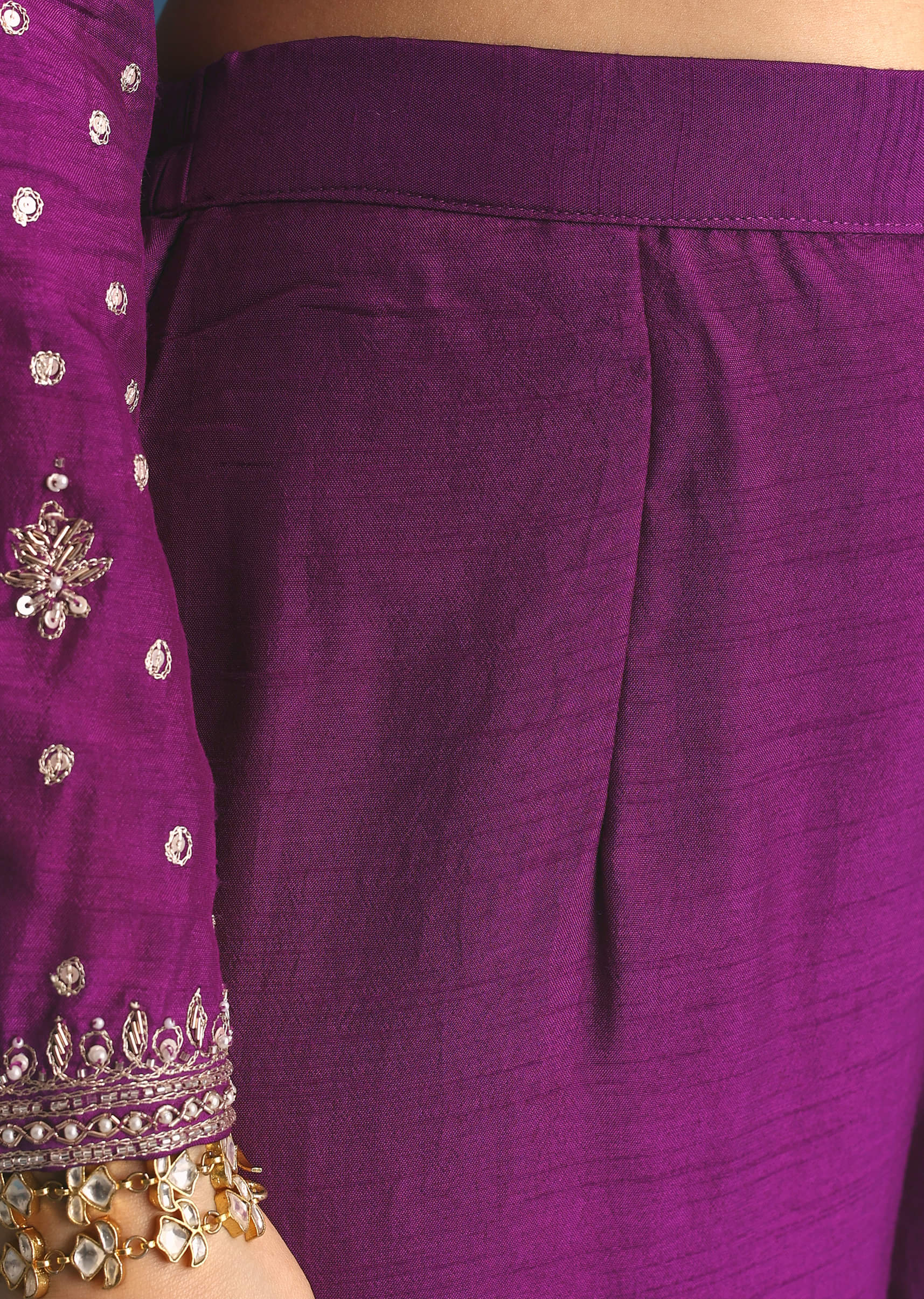 Purple Silk Embroidered Kurta Set With Dupatta - Image 6