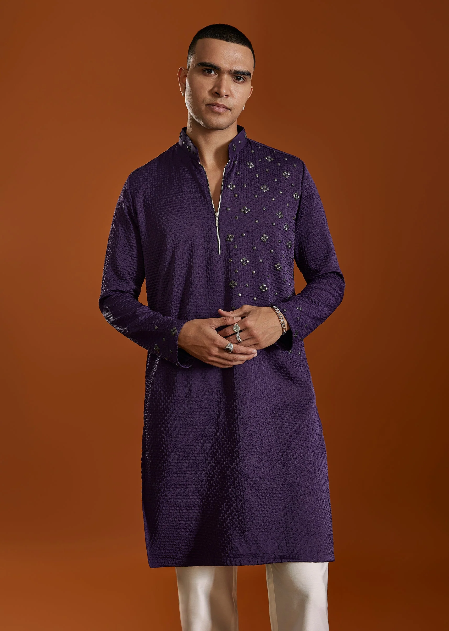 Purple Silk Kurta Set With Dupatta - Image 5
