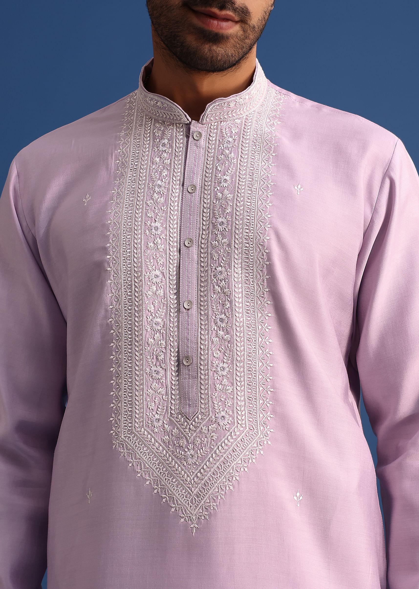 Purple Silk Kurta Set With Hand Embroidery - Image 2