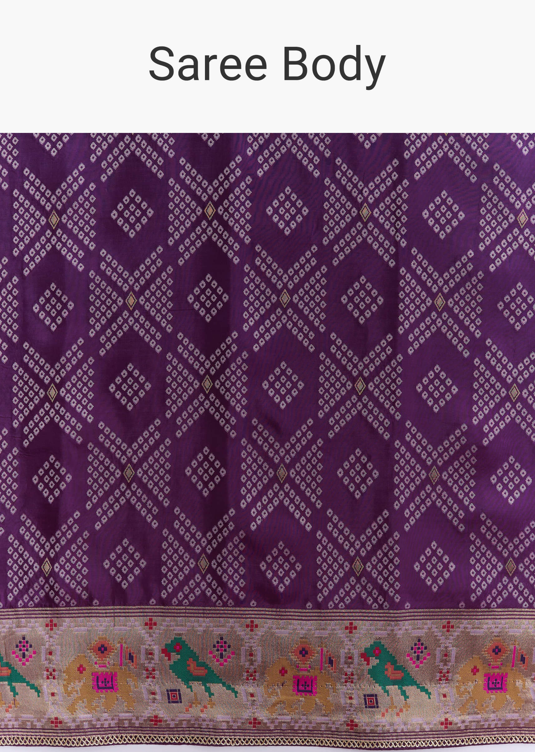 Purple Silk Saree With Zari Border And Multicolour Motifs - Image 9