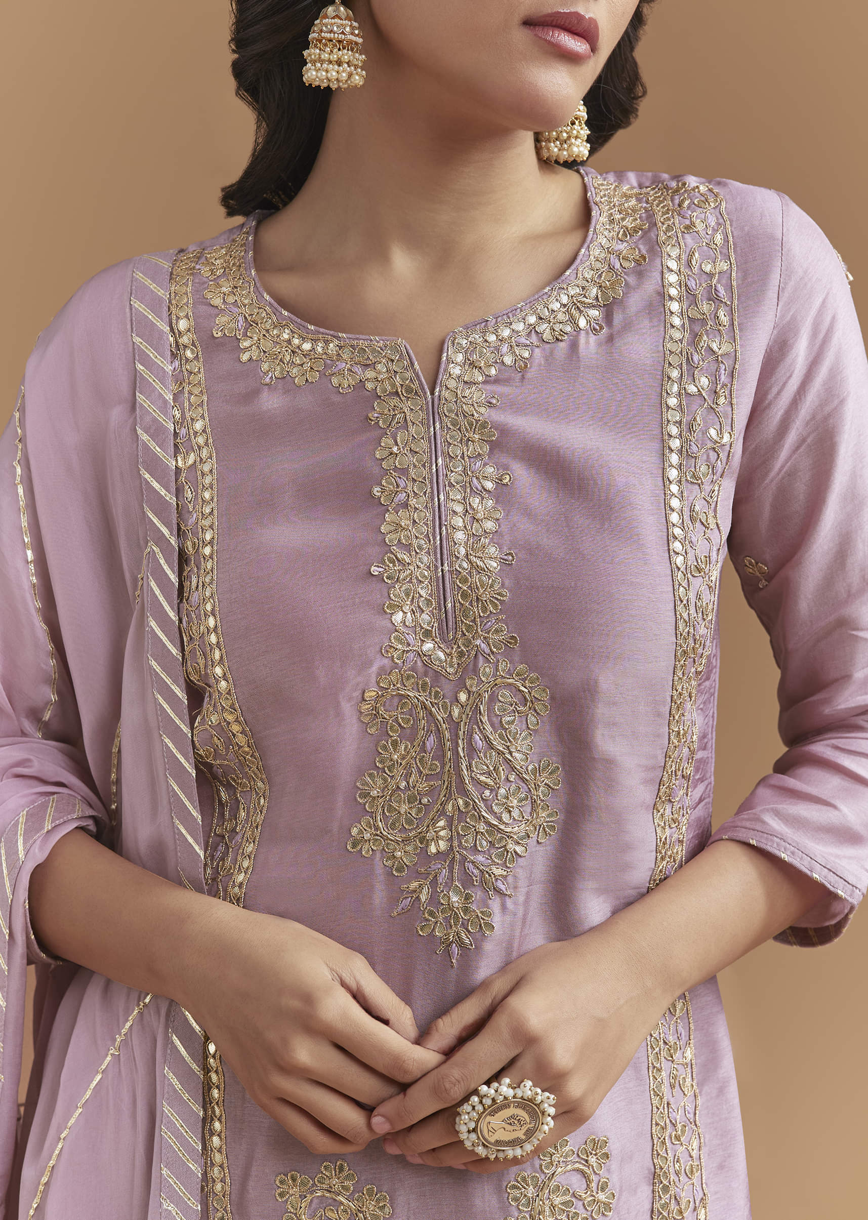 Purple Silk Sharara Suit With Intricate Gota Work - Image 2