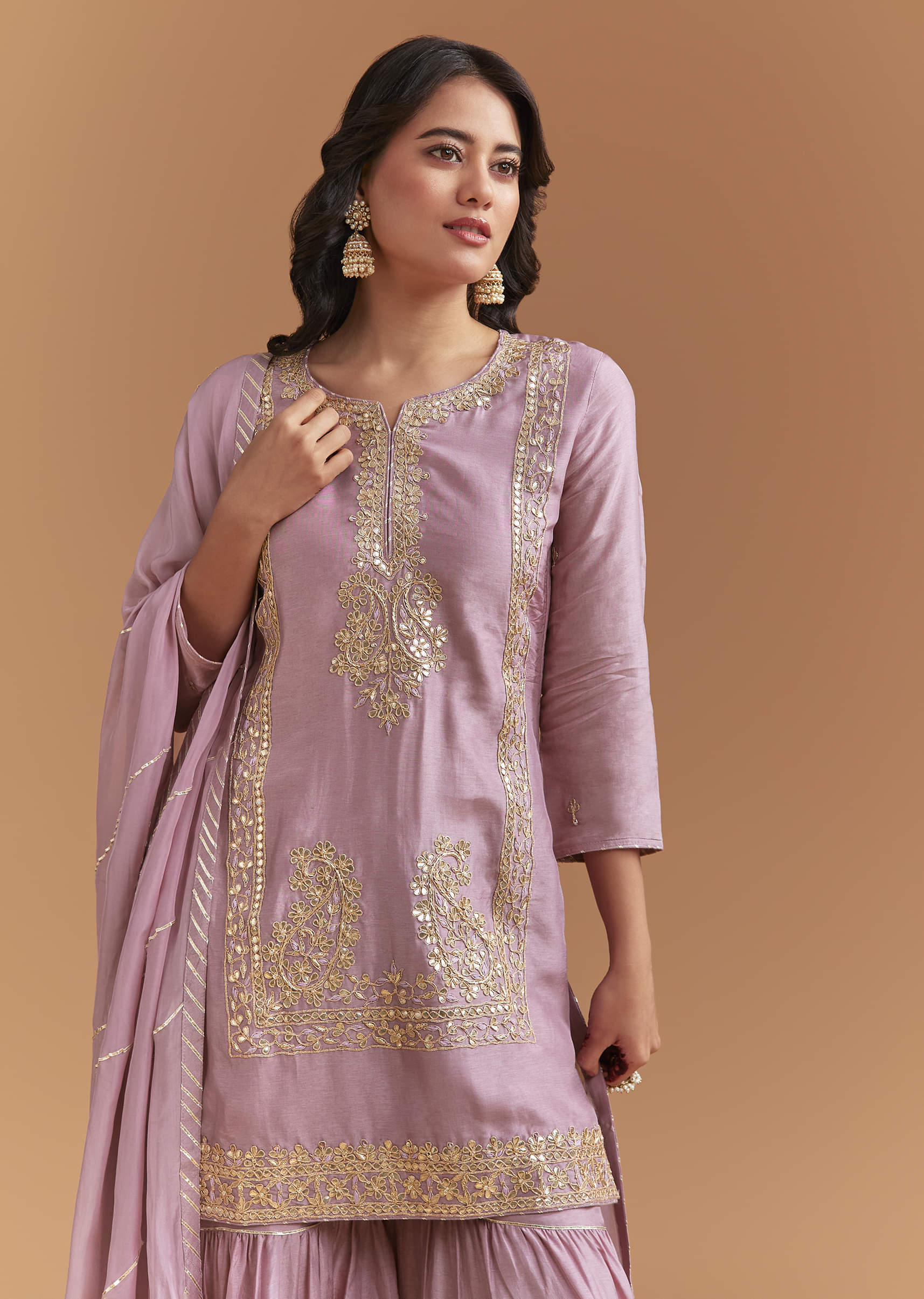 Purple Silk Sharara Suit With Intricate Gota Work - Image 5