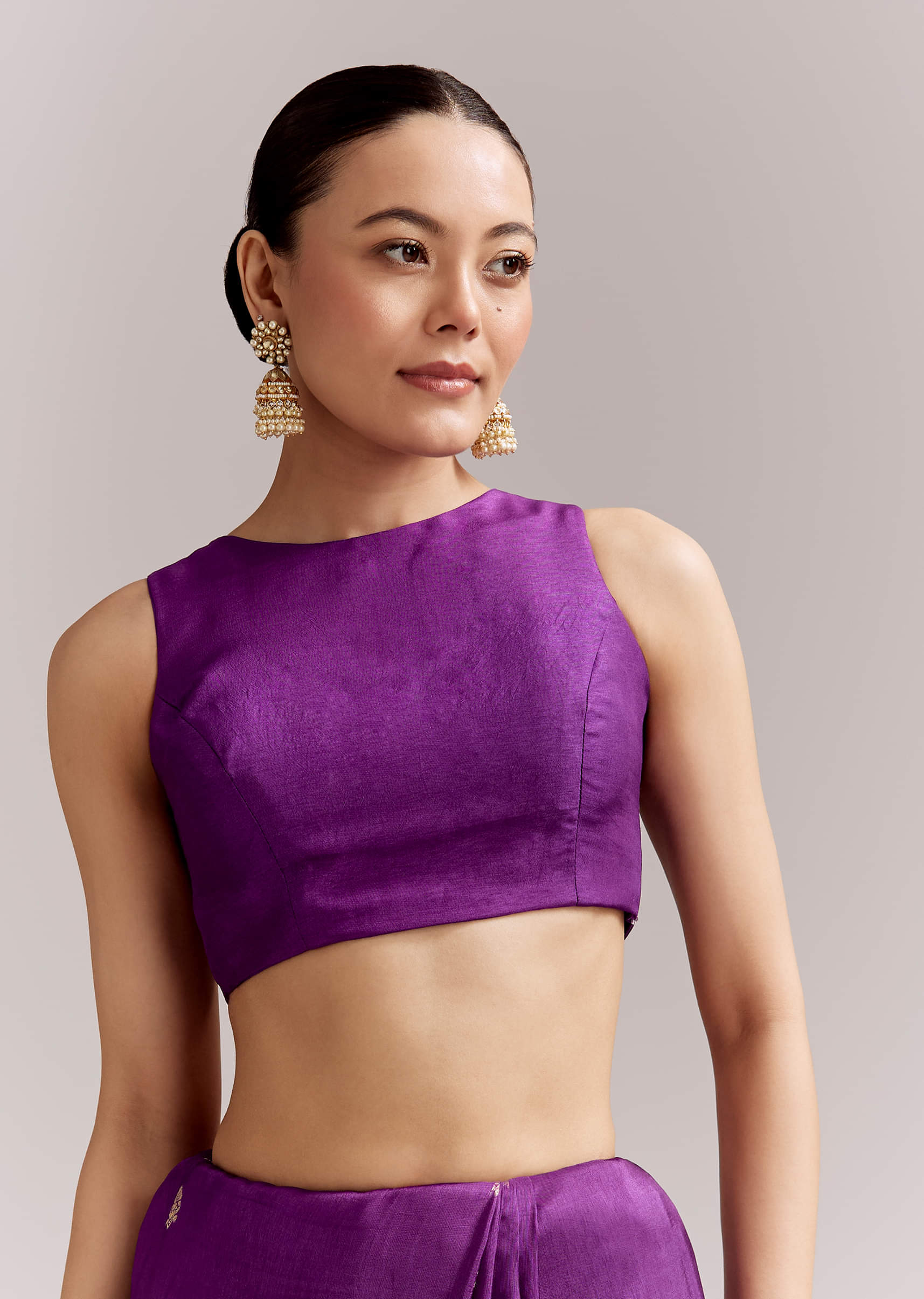 Purple Silk Woven Bandhani Saree With Zari Borders - Image 7