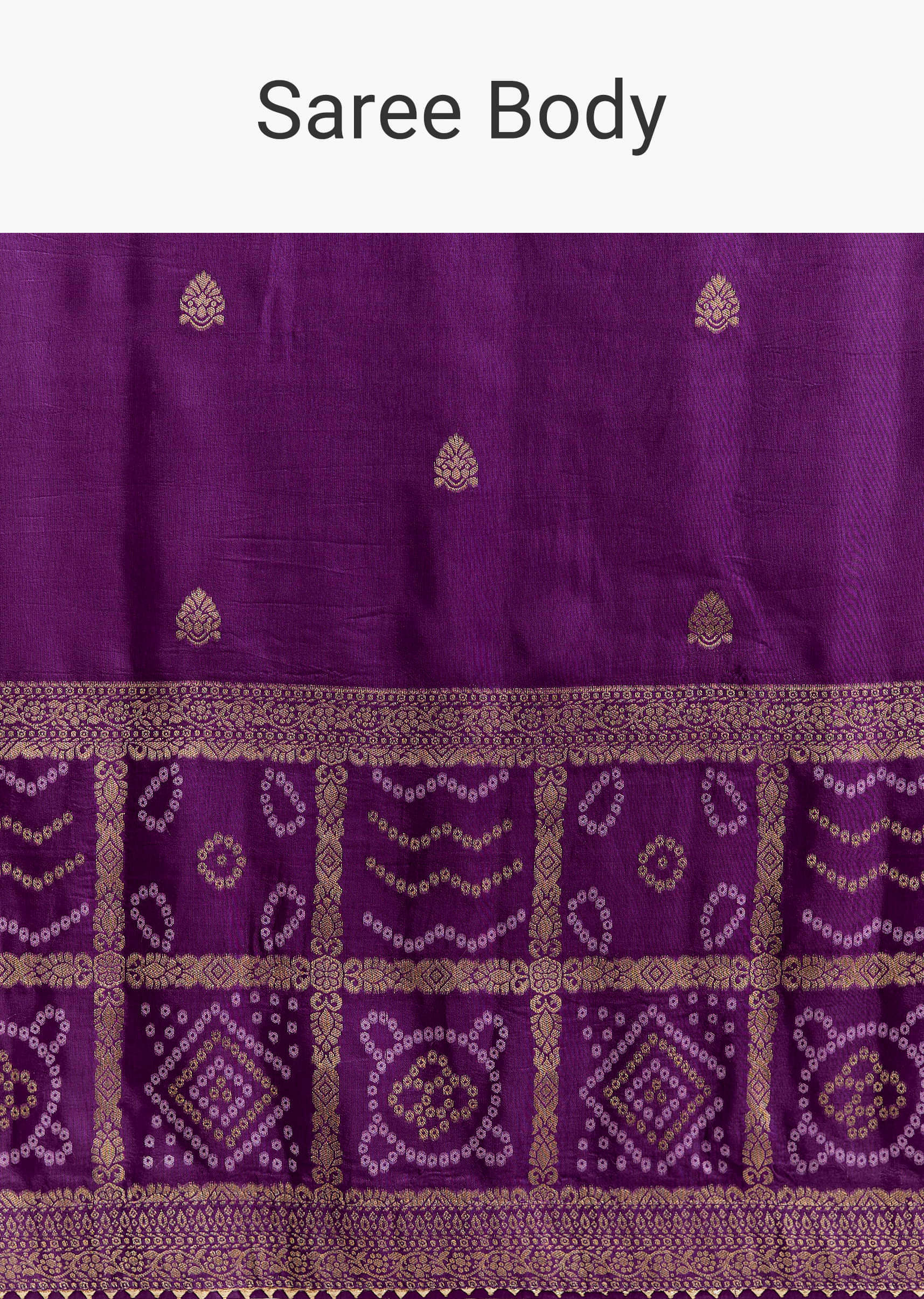 Purple Silk Woven Bandhani Saree With Zari Borders - Image 9