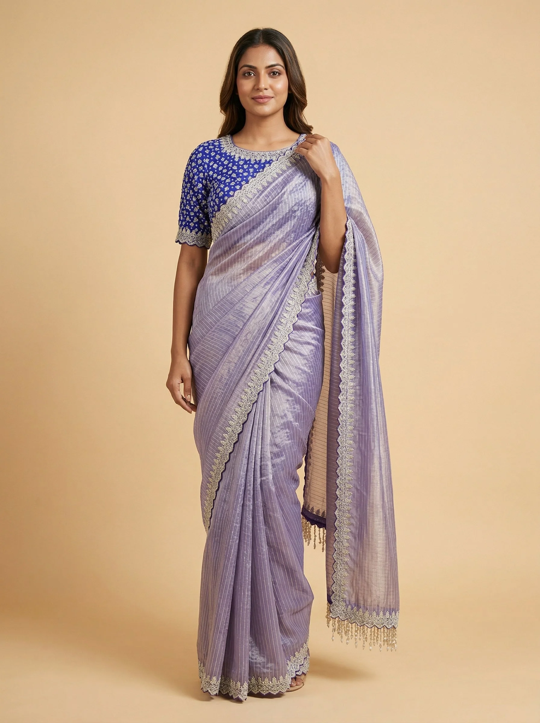Purple Softened Embroidered Saree